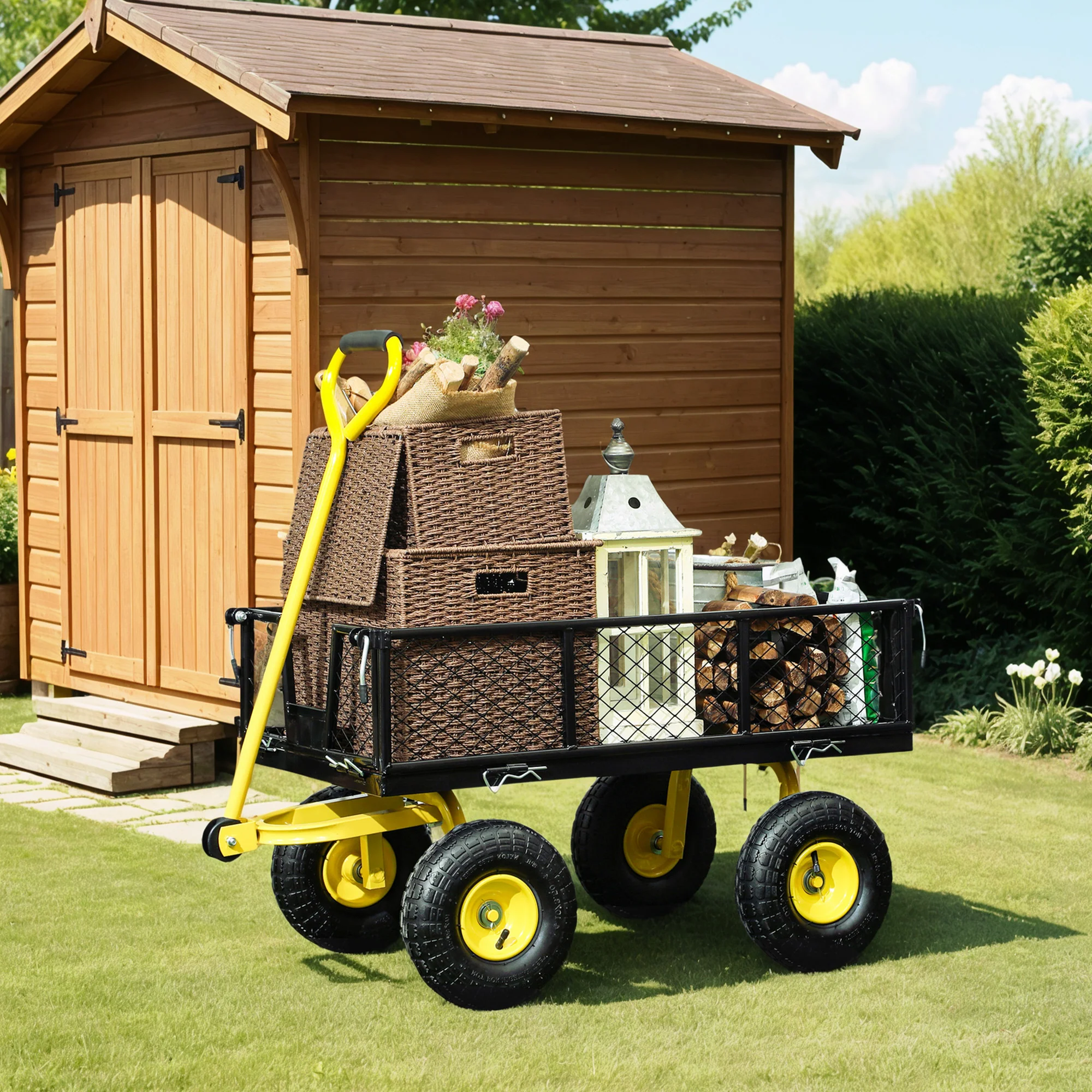 Heavy Duty Steel Garden Cart with Removable Sides & 180° Rotating Handle, 440lb Capacity - Image 9