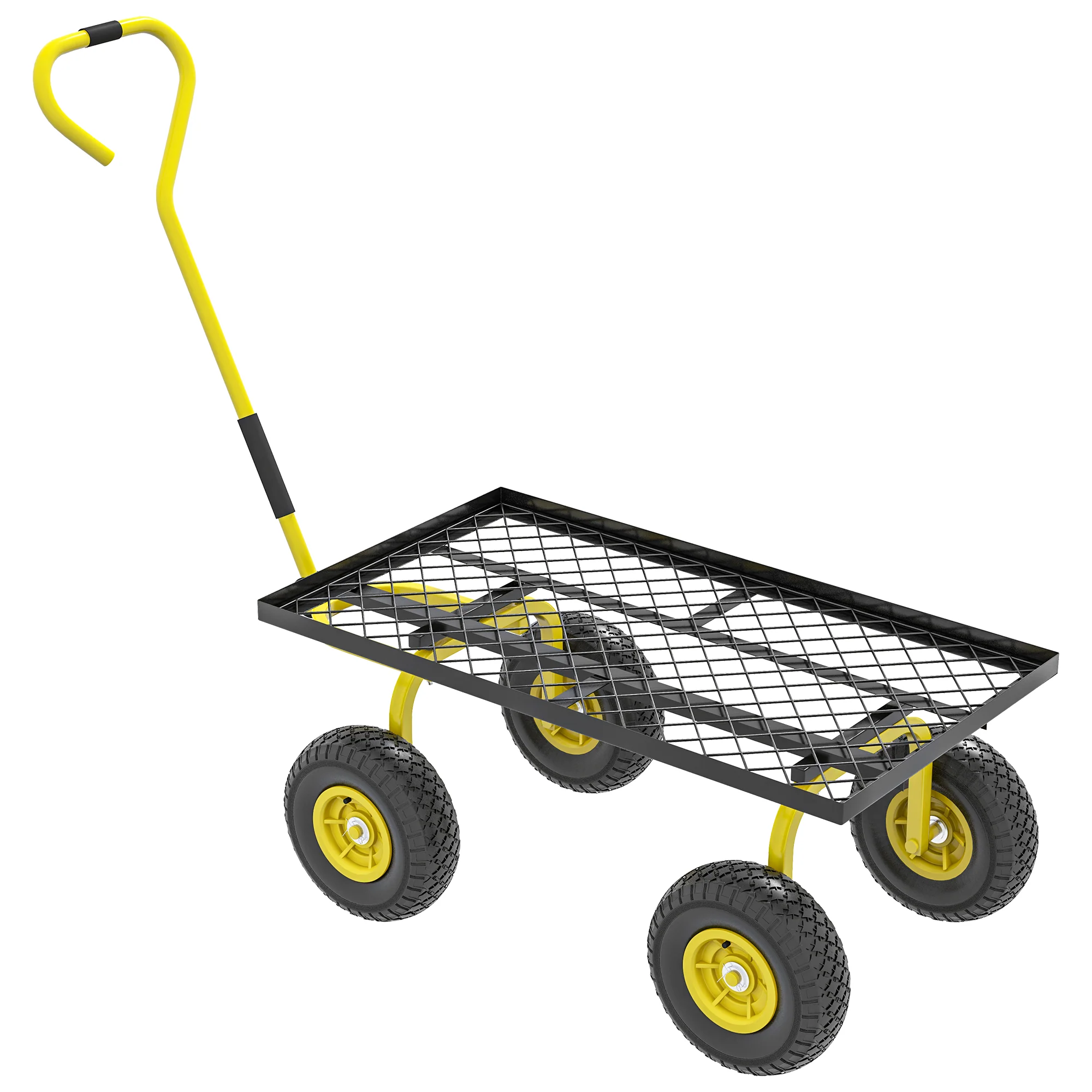 Heavy Duty Garden Wagon with 10" Wheels and Rotating Handle, 330 lb Capacity, Yellow - Image 2