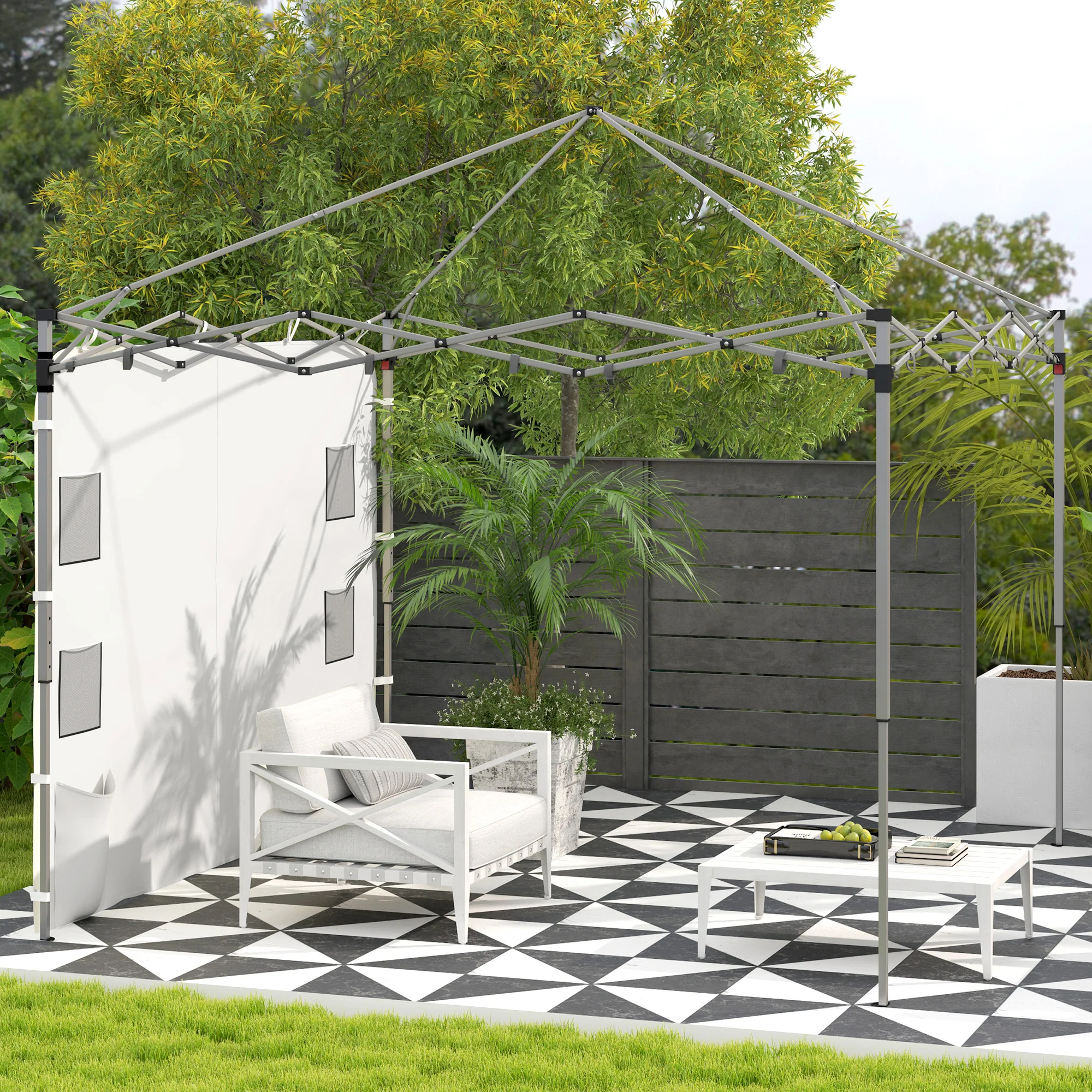 1-Pack Canopy Sidewall for 10' x 10' Canopy with 4 Mesh Bags & 2 Storage Pockets, White - Image 4