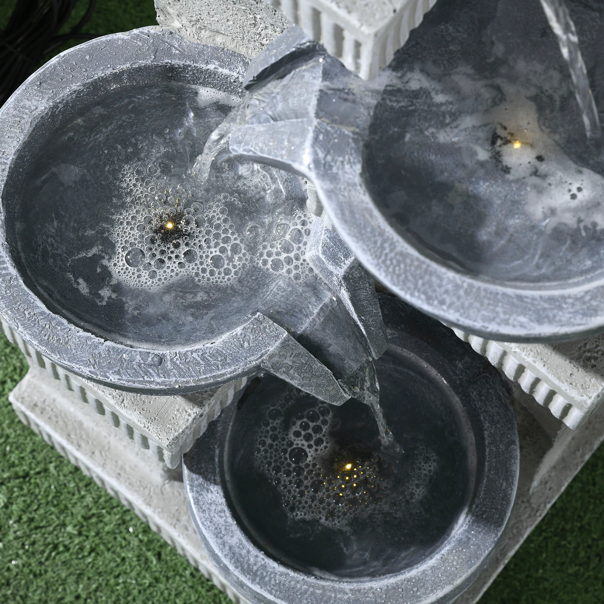 26.4" Resin Jar and Bowls Cascading Water Fountain with 4-Tier, LED Lights & Adjustable Flow - Image 11