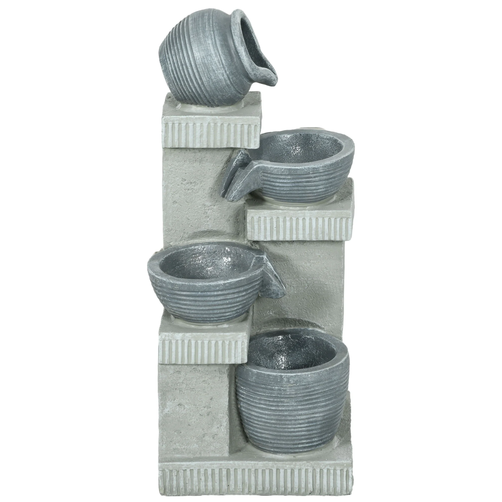 26.4" Resin Jar and Bowls Cascading Water Fountain with 4-Tier, LED Lights & Adjustable Flow - Image 2