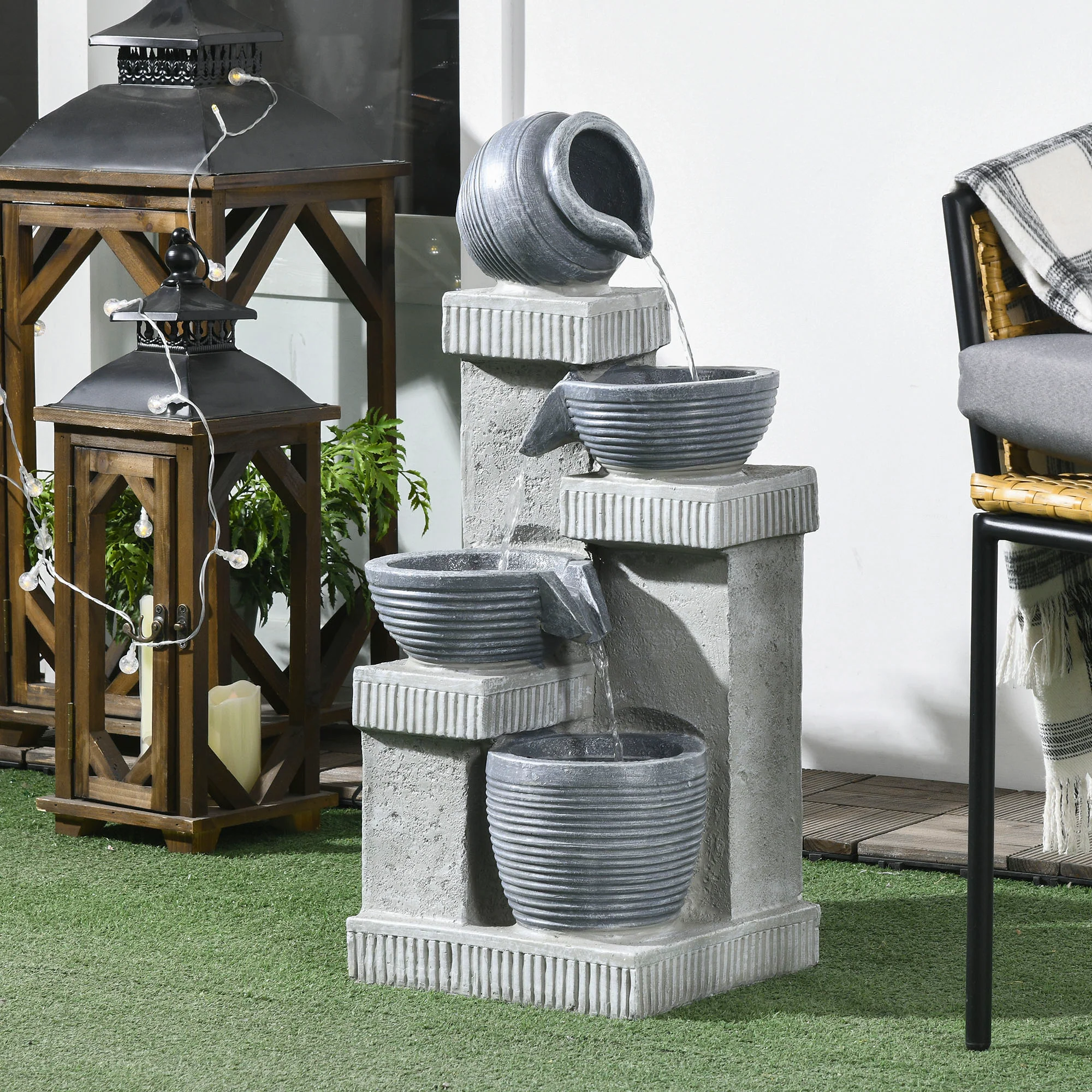 26.4" Resin Jar and Bowls Cascading Water Fountain with 4-Tier, LED Lights & Adjustable Flow - Image 4