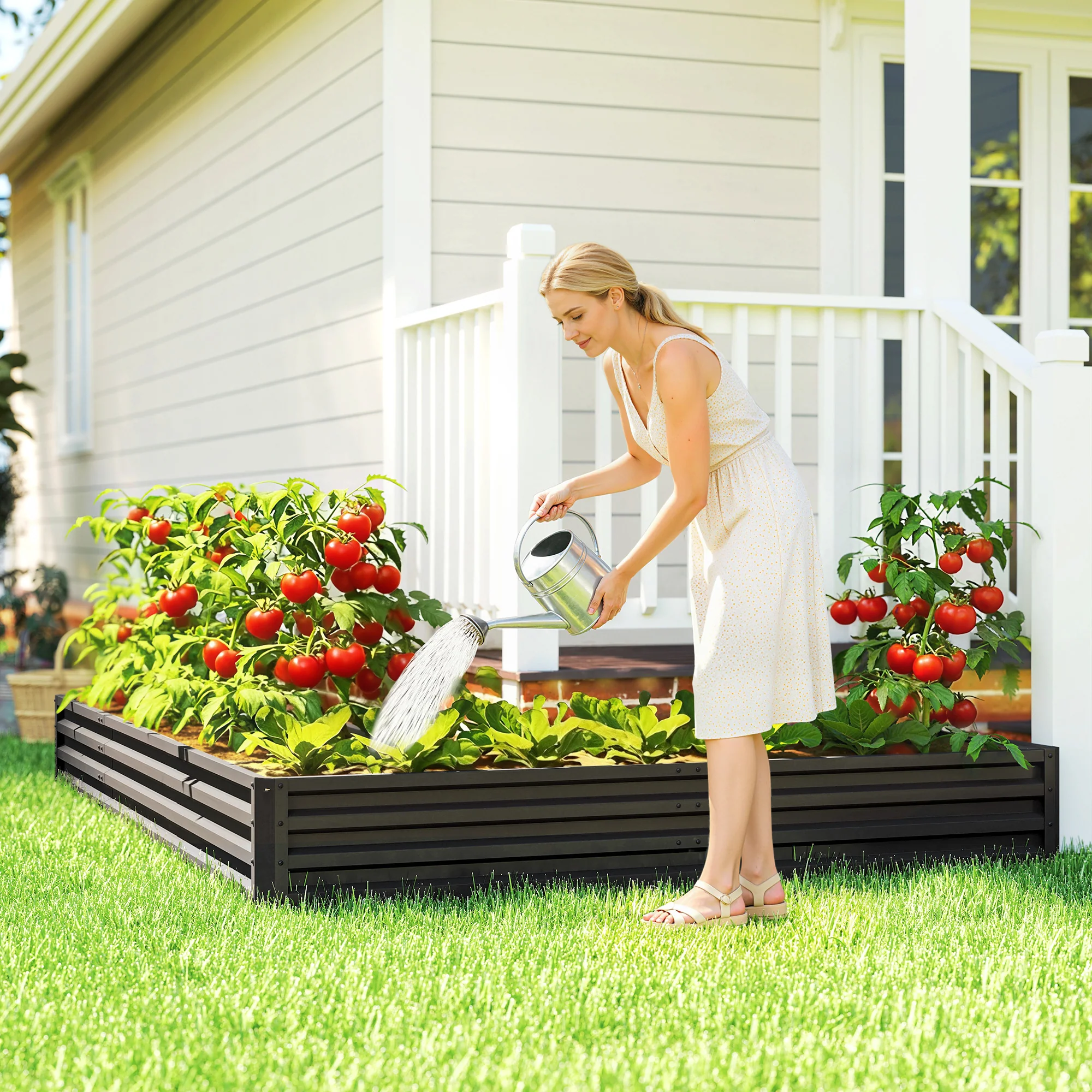 82" x 109" x 12" L-Shaped Raised Garden Bed, Black - Image 3