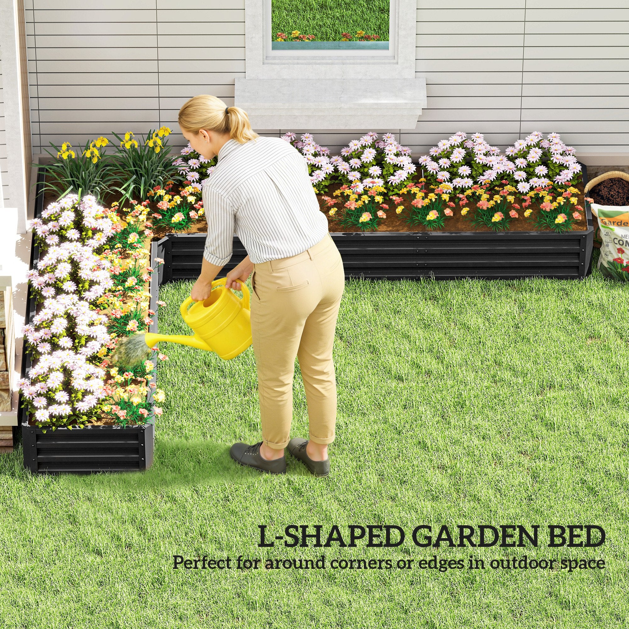 82" x 109" x 12" L-Shaped Raised Garden Bed, Black - Image 6
