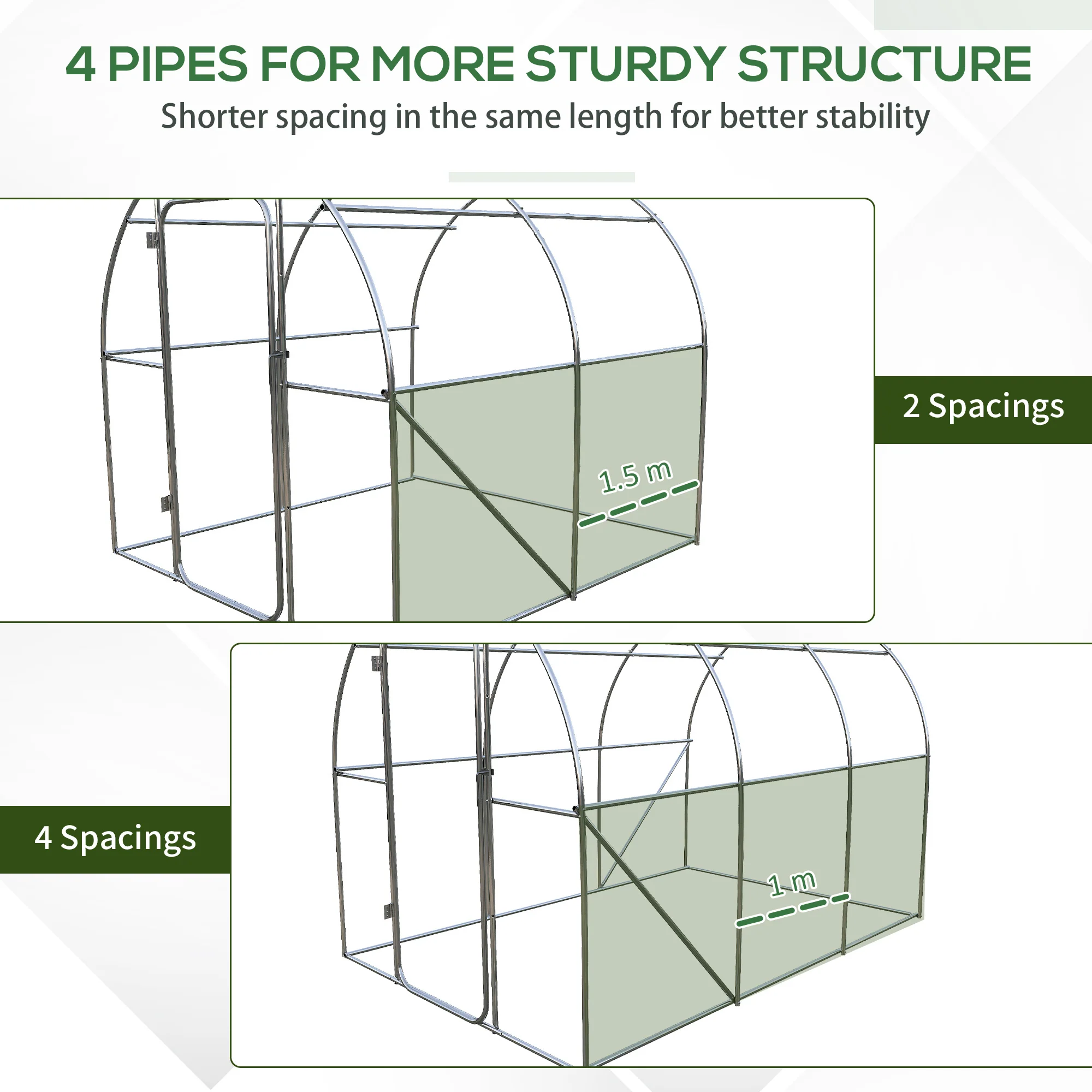 3 x 2m Steel Frame Walk-in Polytunnel Greenhouse with Metal Hinged Door & Mesh Windows, Green - Image 10
