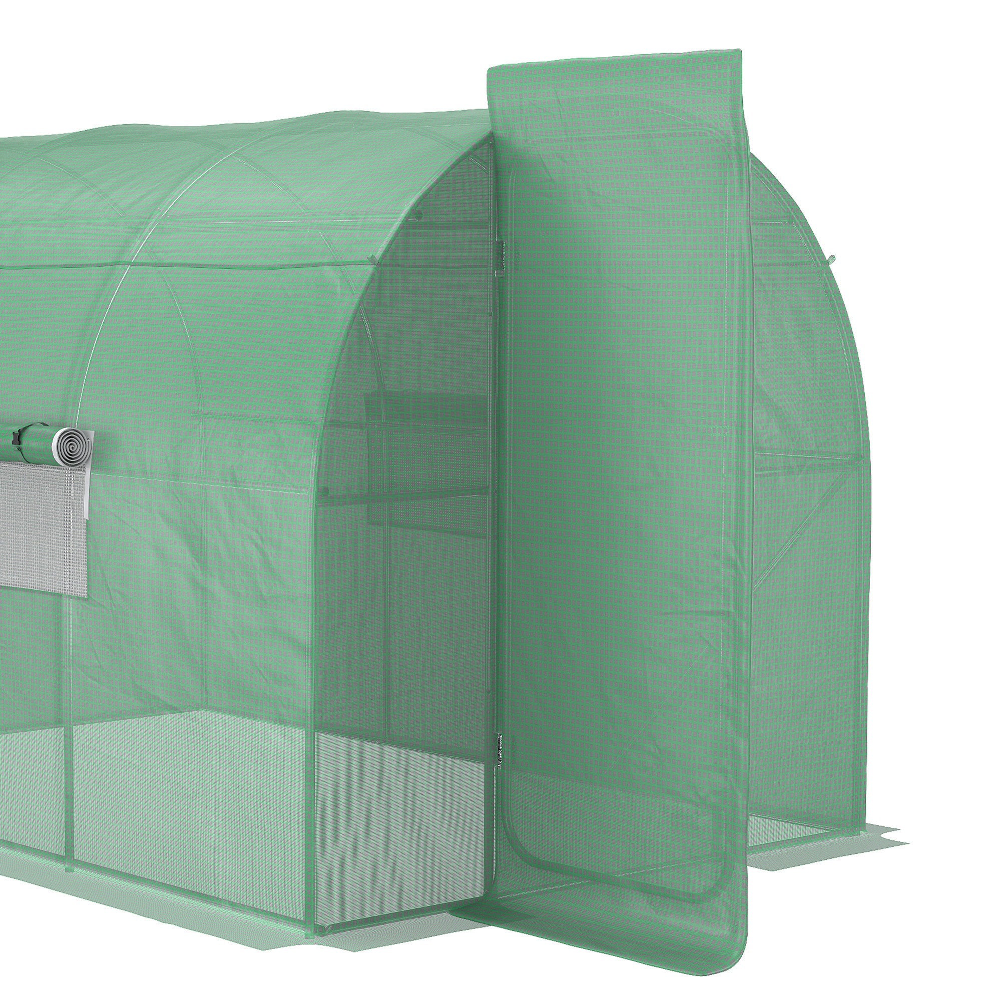 3 x 2m Steel Frame Walk-in Polytunnel Greenhouse with Metal Hinged Door & Mesh Windows, Green - Image 11