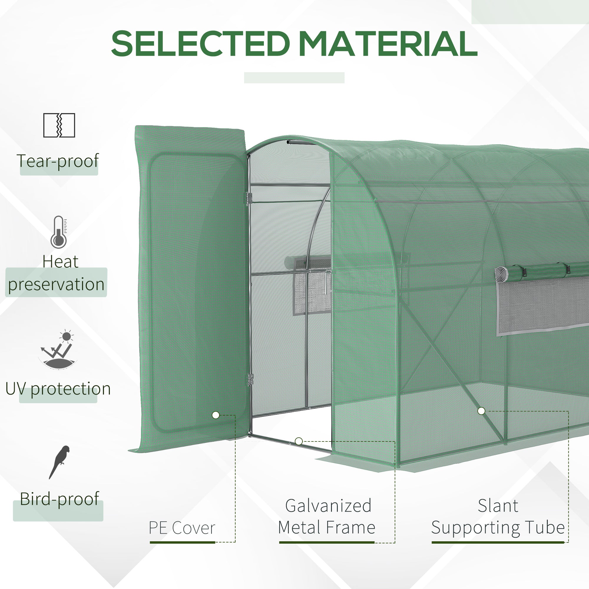 3 x 2m Steel Frame Walk-in Polytunnel Greenhouse with Metal Hinged Door & Mesh Windows, Green - Image 6