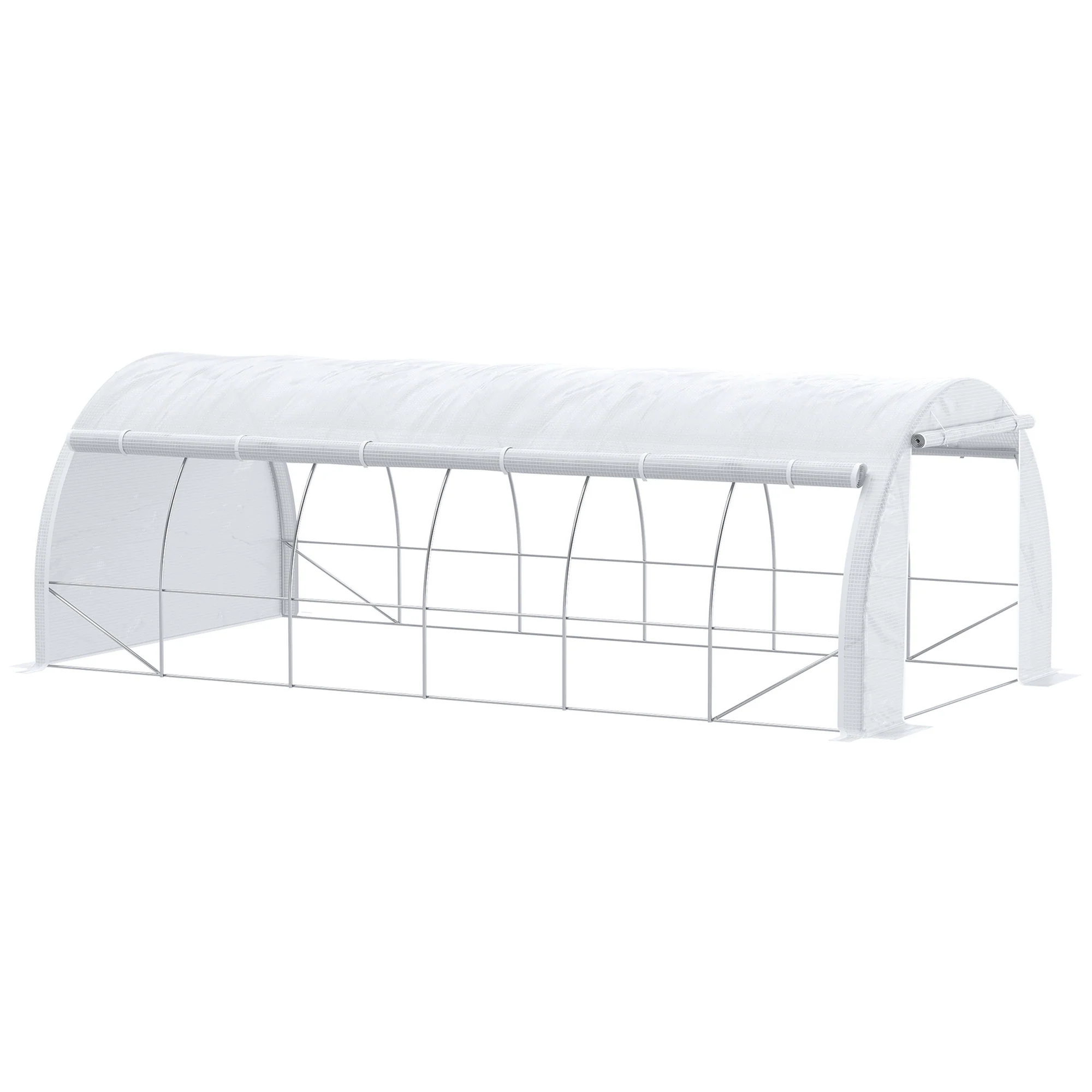 Large Walk-in Greenhouse, 20'x10'x6' Tunnel Greenhouse with Zippered Door and 12 Roll-up Windows, Outdoor Green House for Garden Plant, White - Image 2