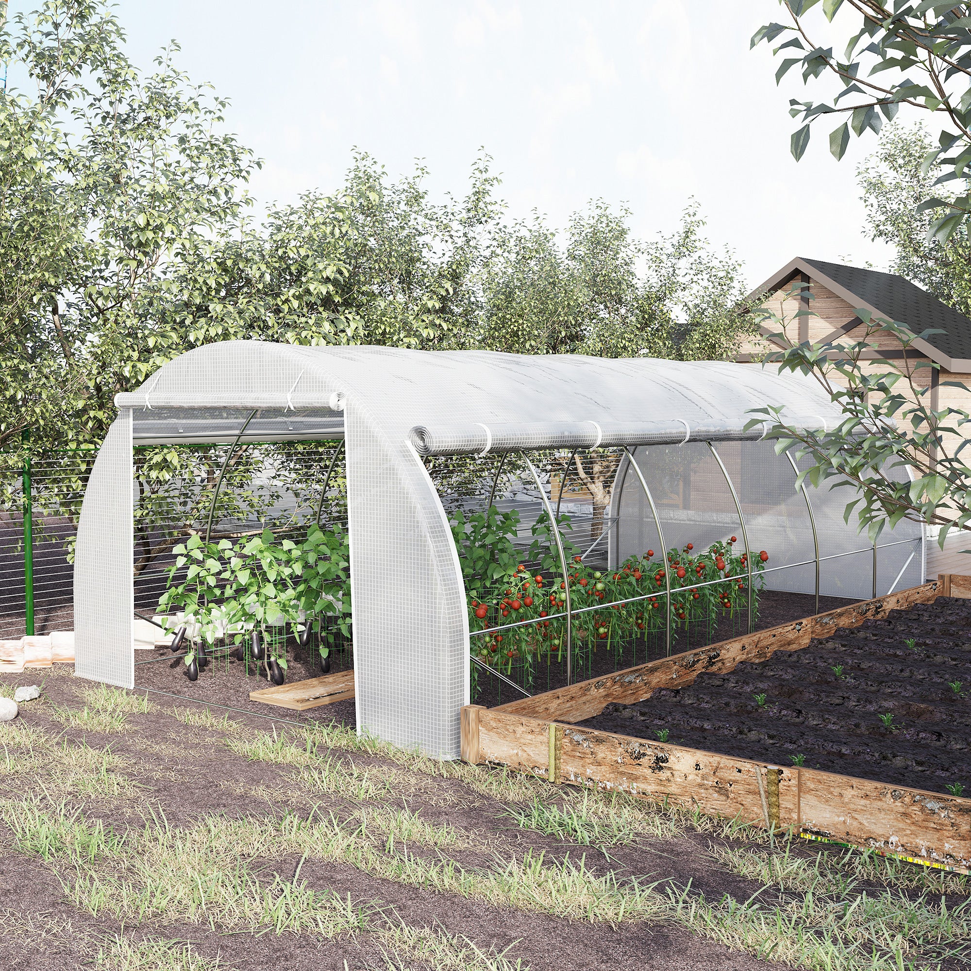 Large Walk-in Greenhouse, 20'x10'x6' Tunnel Greenhouse with Zippered Door and 12 Roll-up Windows, Outdoor Green House for Garden Plant, White - Image 3
