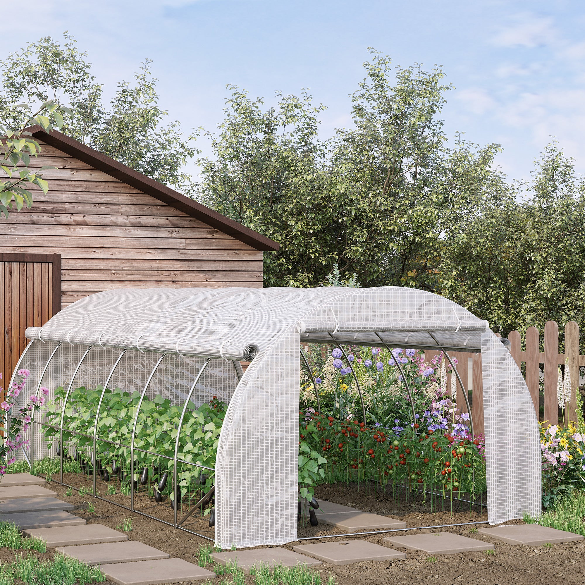 Large Walk-in Greenhouse, 20'x10'x6' Tunnel Greenhouse with Zippered Door and 12 Roll-up Windows, Outdoor Green House for Garden Plant, White - Image 4