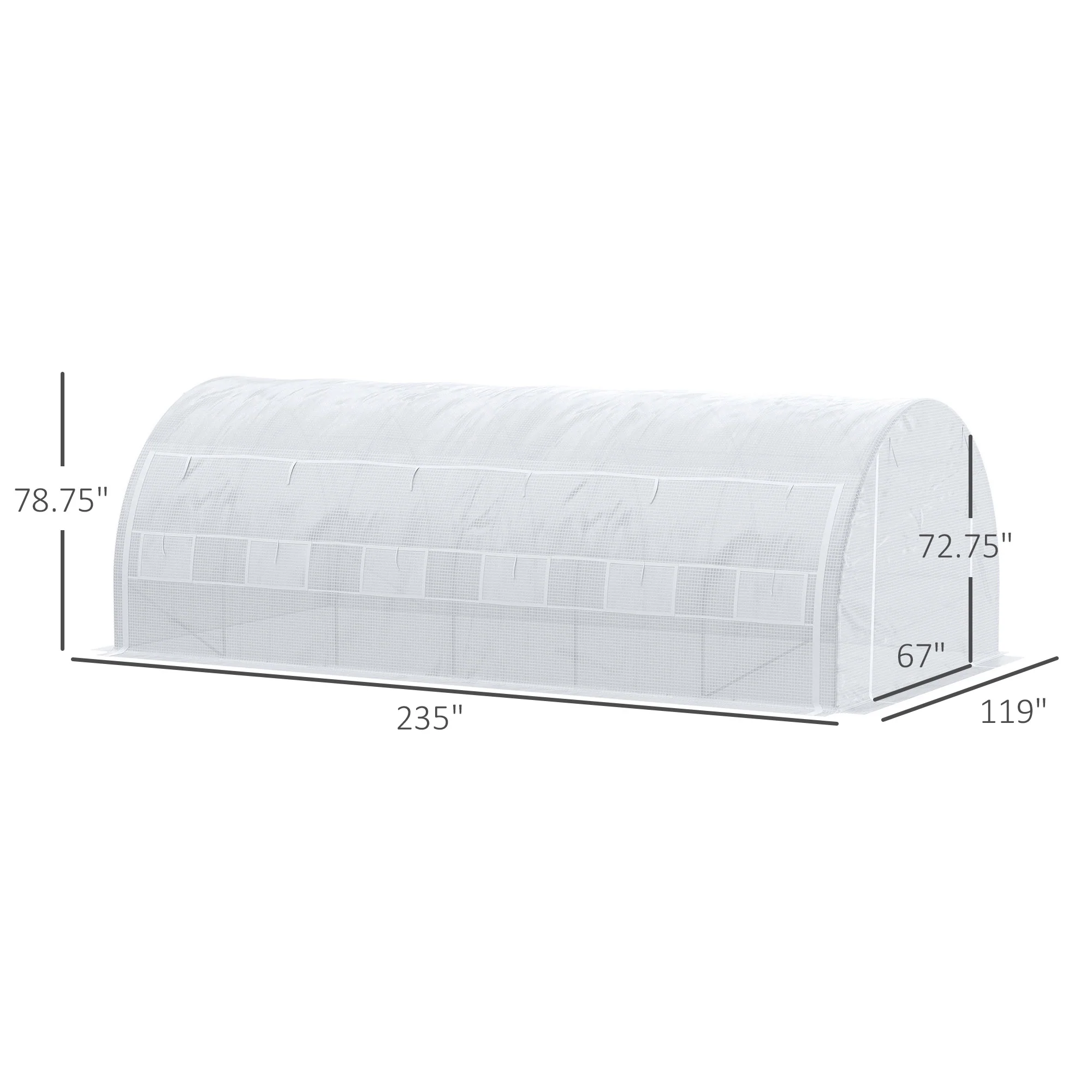 Large Walk-in Greenhouse, 20'x10'x6' Tunnel Greenhouse with Zippered Door and 12 Roll-up Windows, Outdoor Green House for Garden Plant, White - Image 5