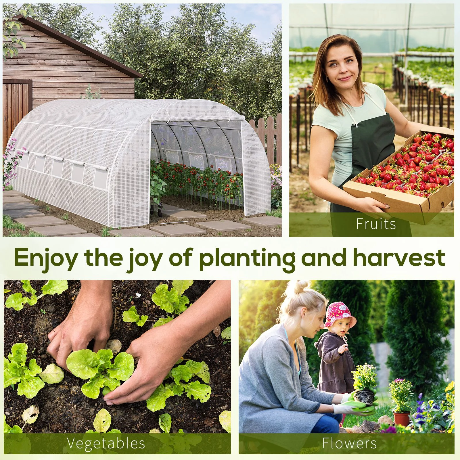 Large Walk-in Greenhouse, 20'x10'x6' Tunnel Greenhouse with Zippered Door and 12 Roll-up Windows, Outdoor Green House for Garden Plant, White - Image 9