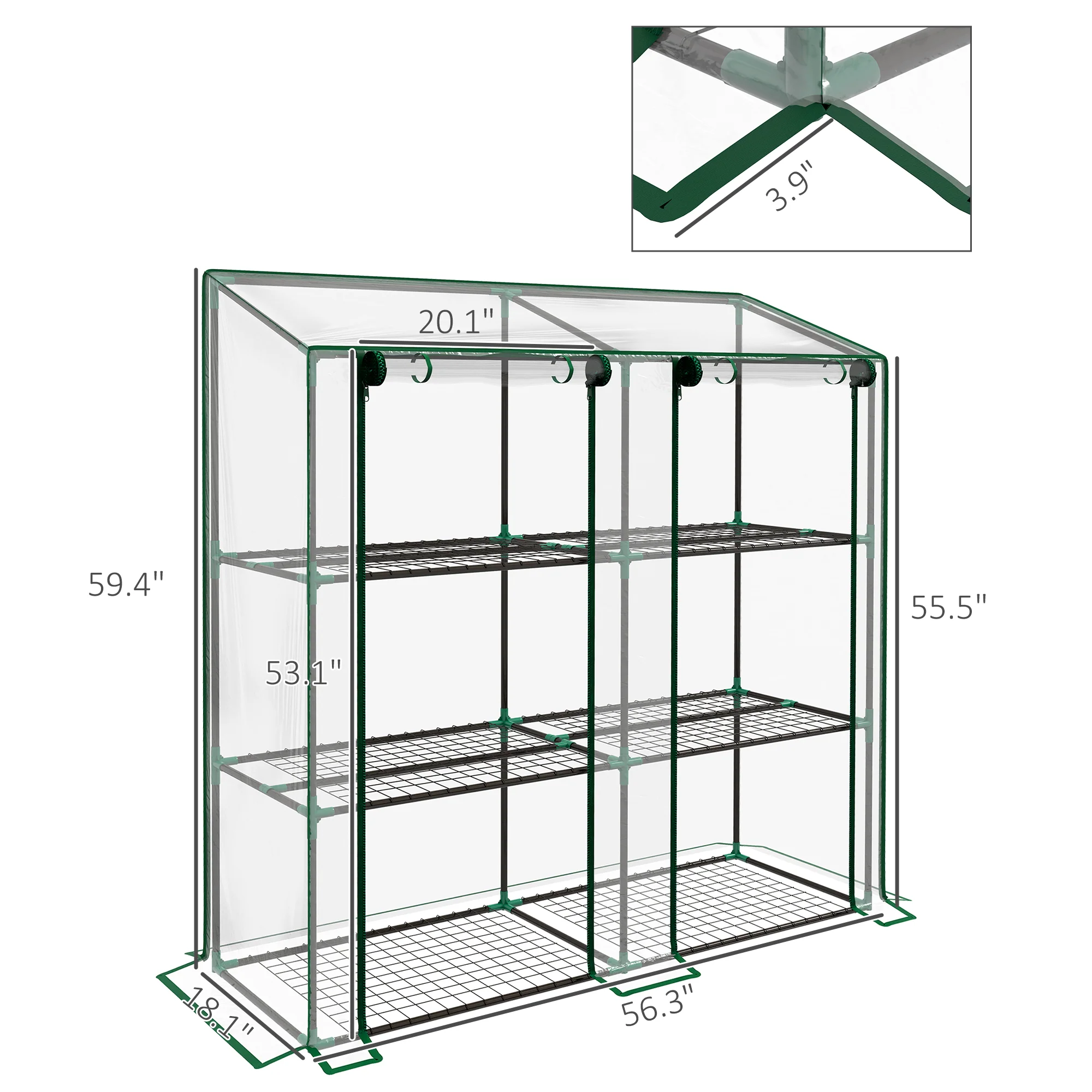 Portable Lean-to Greenhouse with Shelves & Roll-Up Doors - Image 5