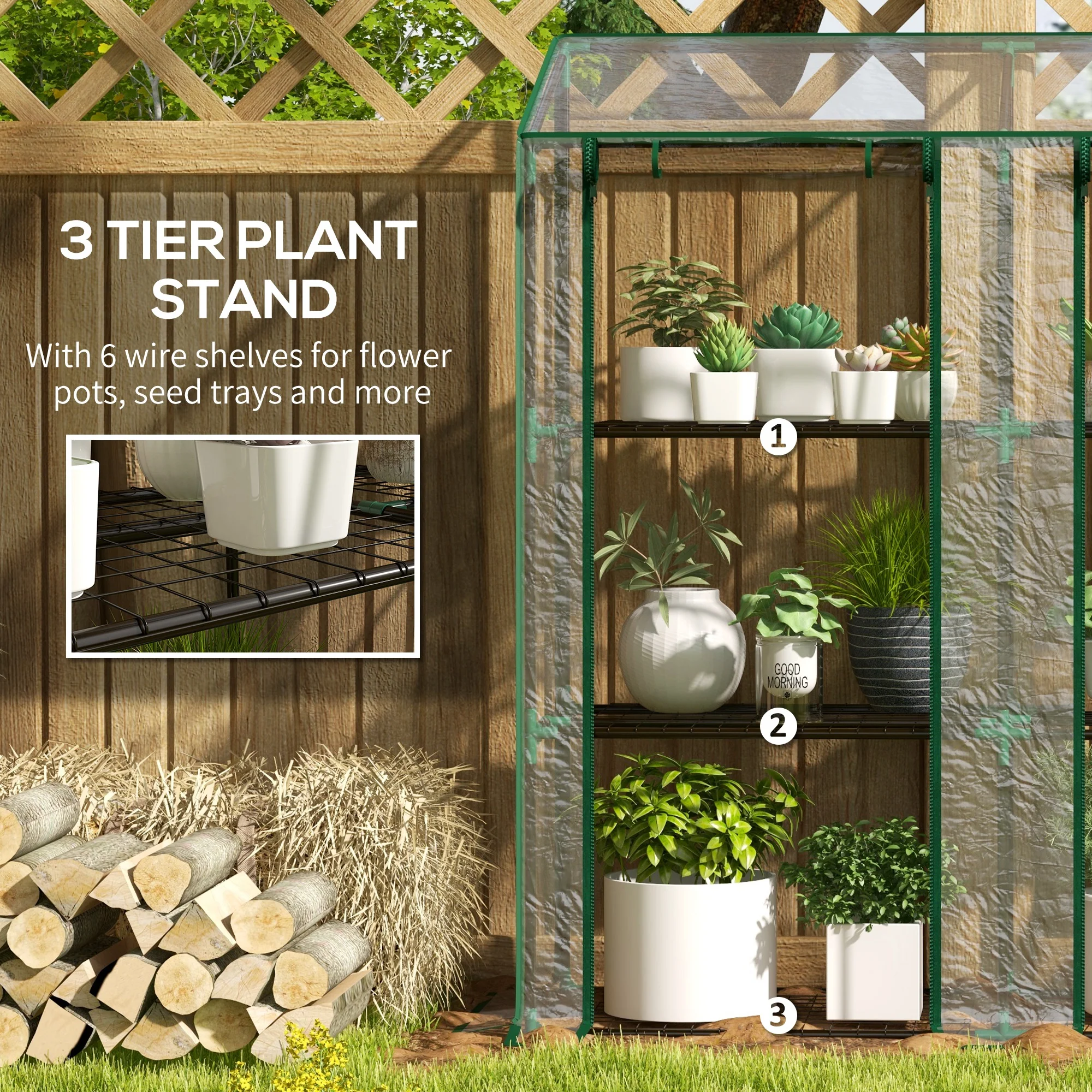 Portable Lean-to Greenhouse with Shelves & Roll-Up Doors - Image 7