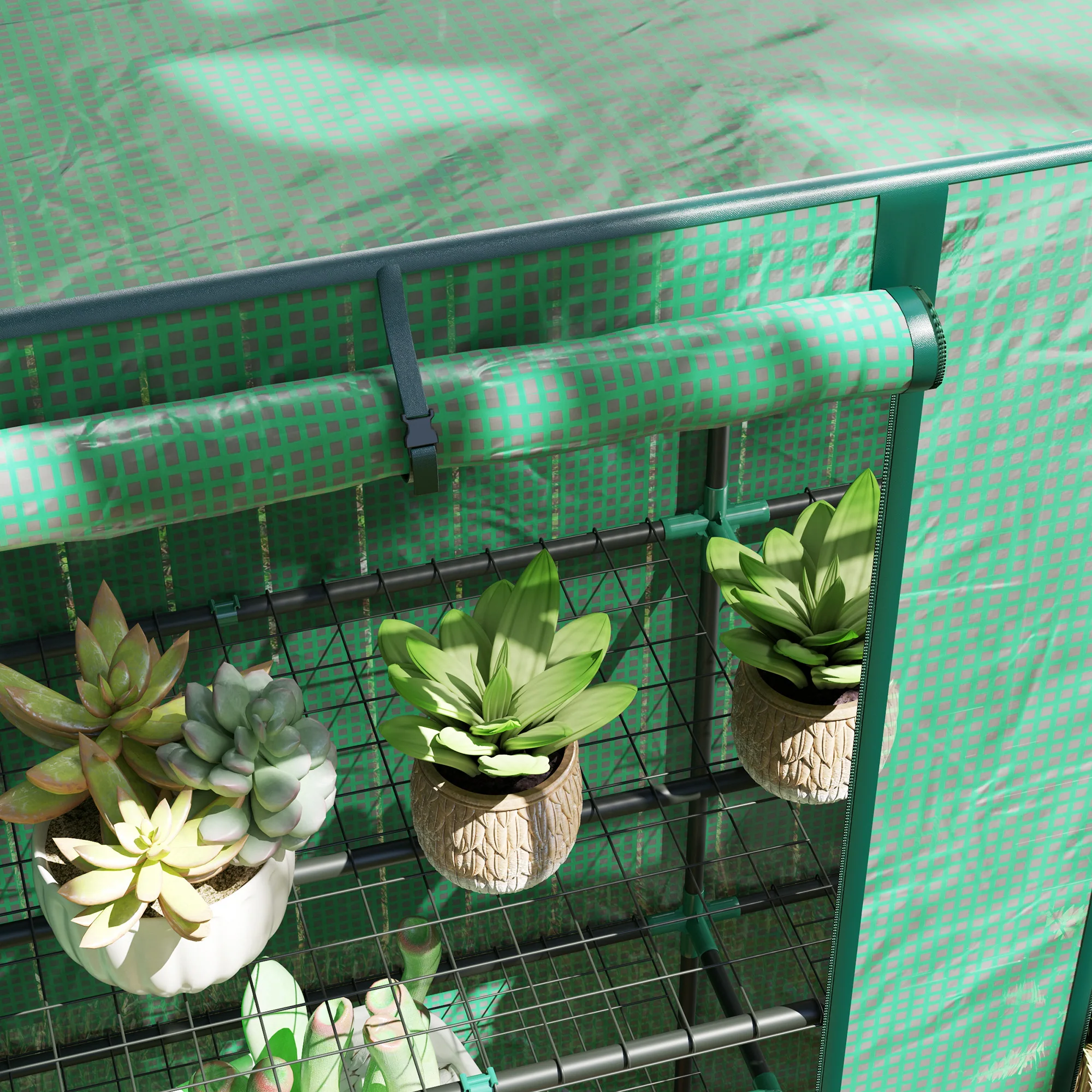 Portable Lean-to Greenhouse with Shelves & Roll-Up Doors - Image 10
