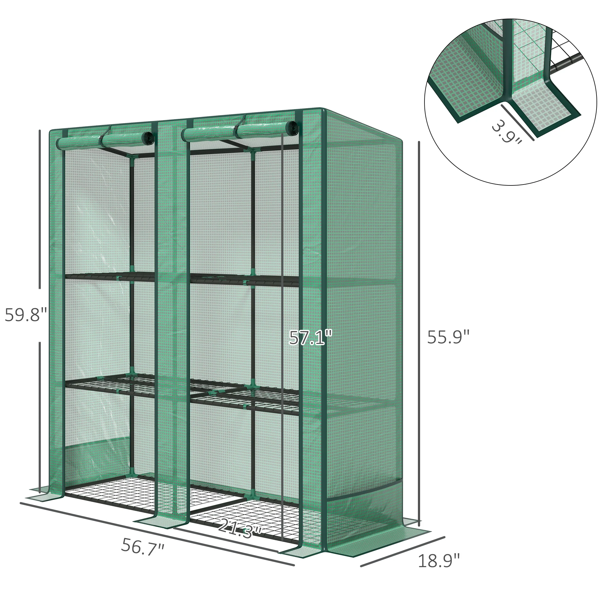 Portable Lean-to Greenhouse with Shelves & Roll-Up Doors - Image 5