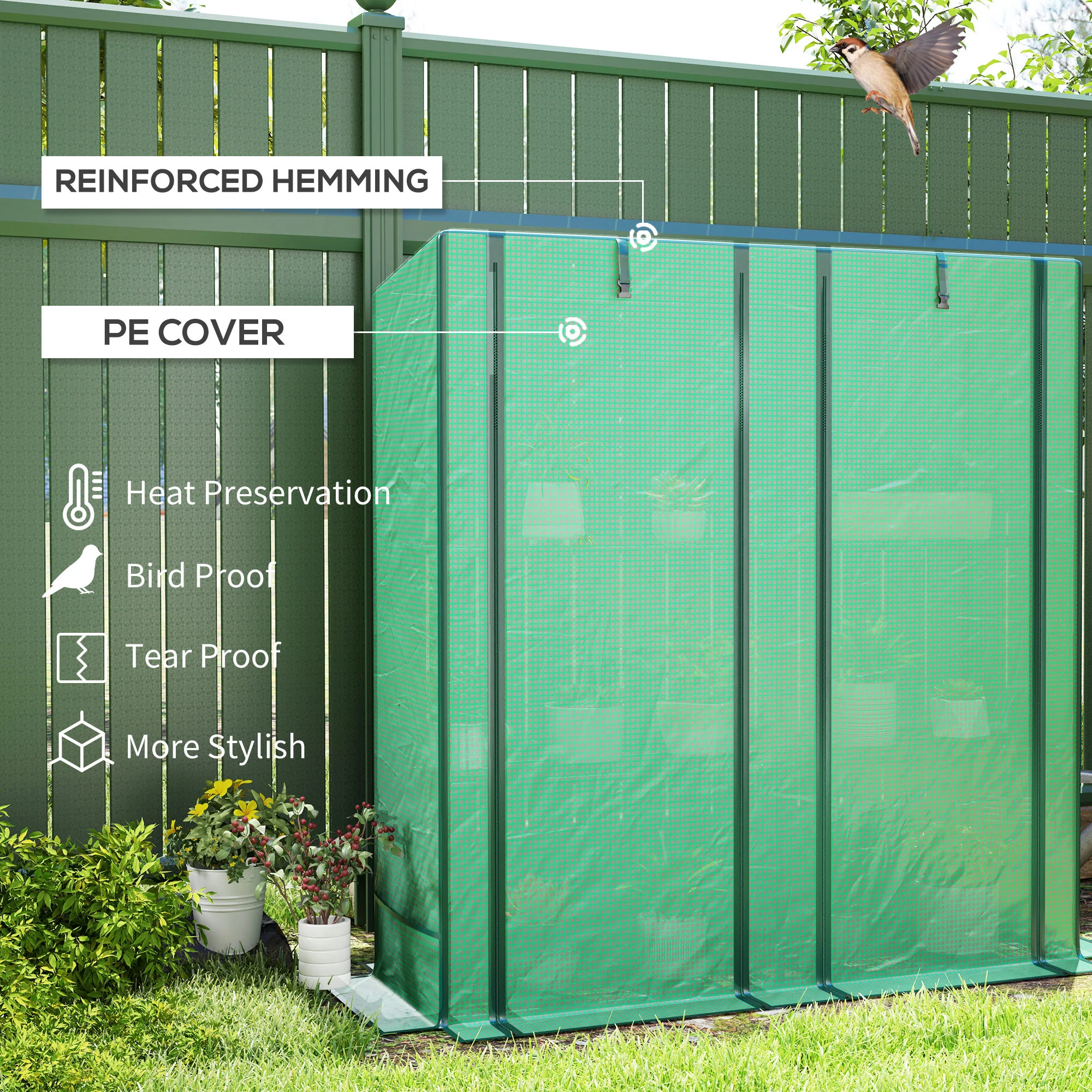Portable Lean-to Greenhouse with Shelves & Roll-Up Doors - Image 6