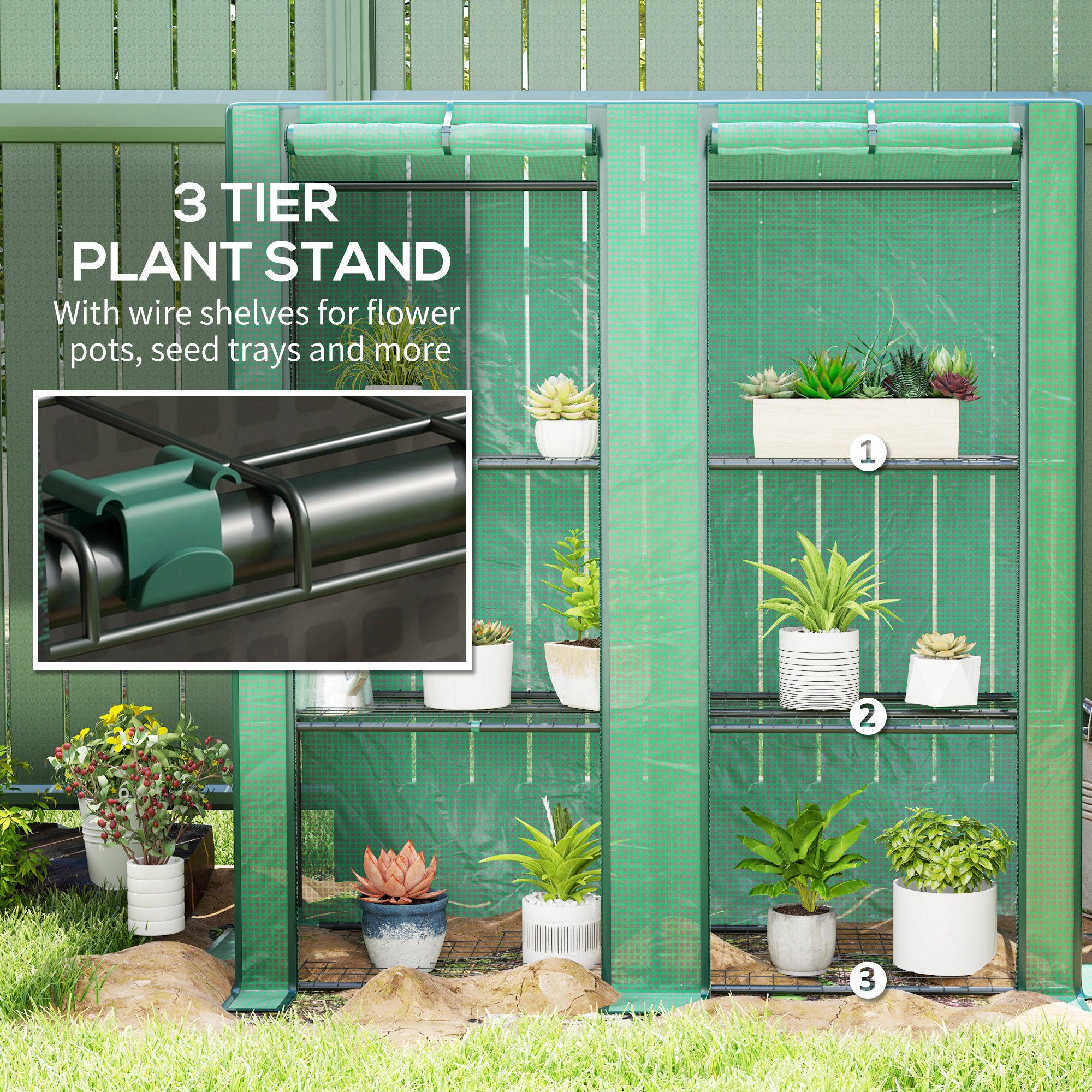Portable Lean-to Greenhouse with Shelves & Roll-Up Doors - Image 7
