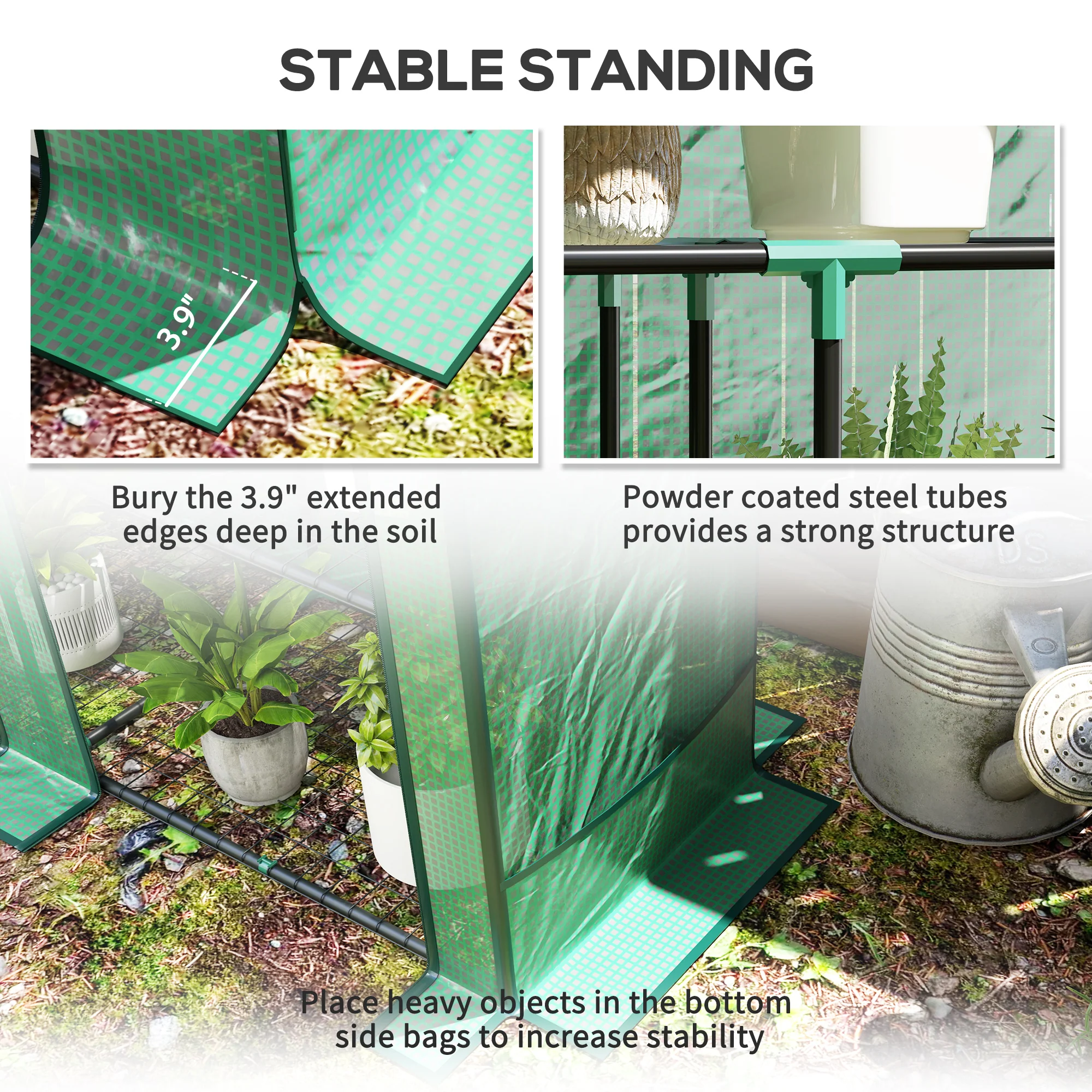 Portable Lean-to Greenhouse with Shelves & Roll-Up Doors - Image 9