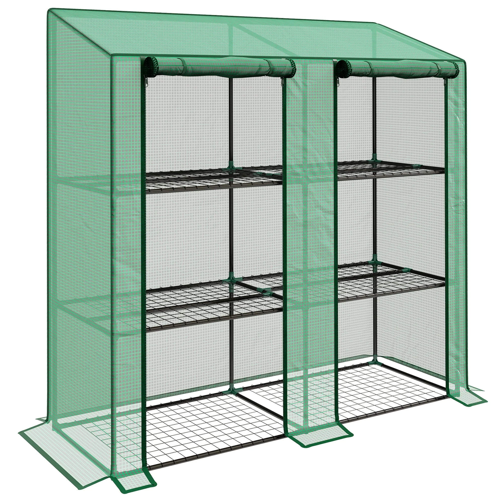 Lean-to Greenhouse with 3 Shelves & 2 Roll-up Doors, 56.3" x 18.1" x 59.4", Green - Image 12