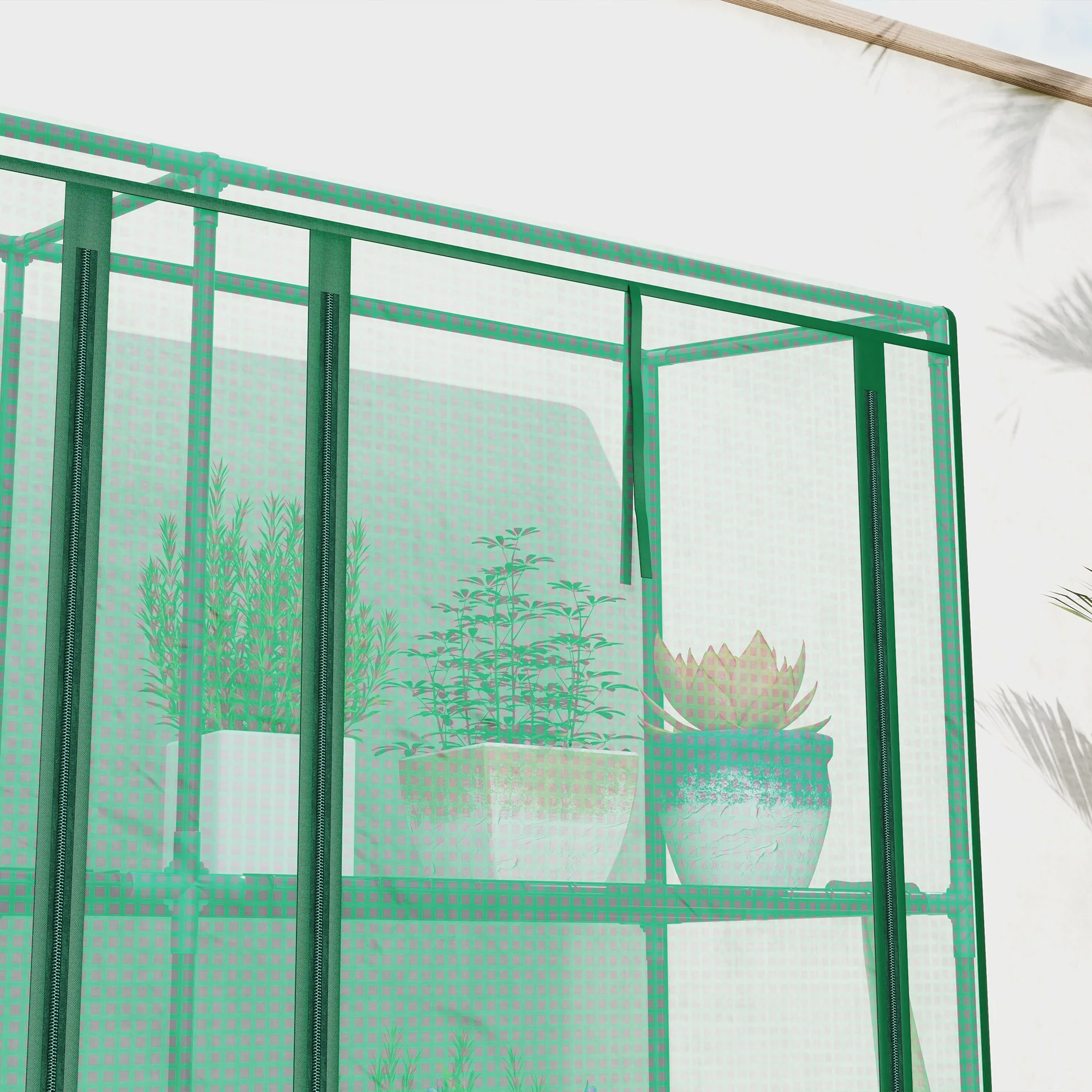 Lean-to Mini Greenhouse with 3 Tier Shelves & 3 Roll-Up Doors, 84.6" x 18.1" x 56.7", Green - Image 10