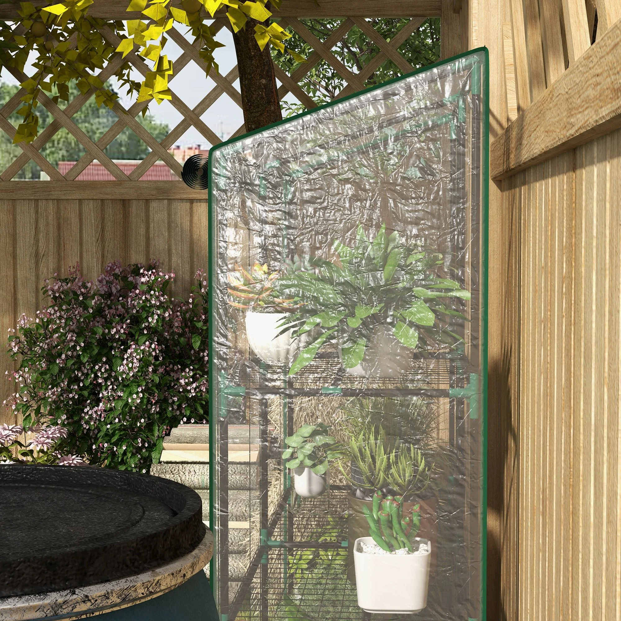 Lean-to Greenhouse with 3 Shelves & 2 Roll-up Doors,56.3" x 18.1" x 59.4", Clear - Image 11
