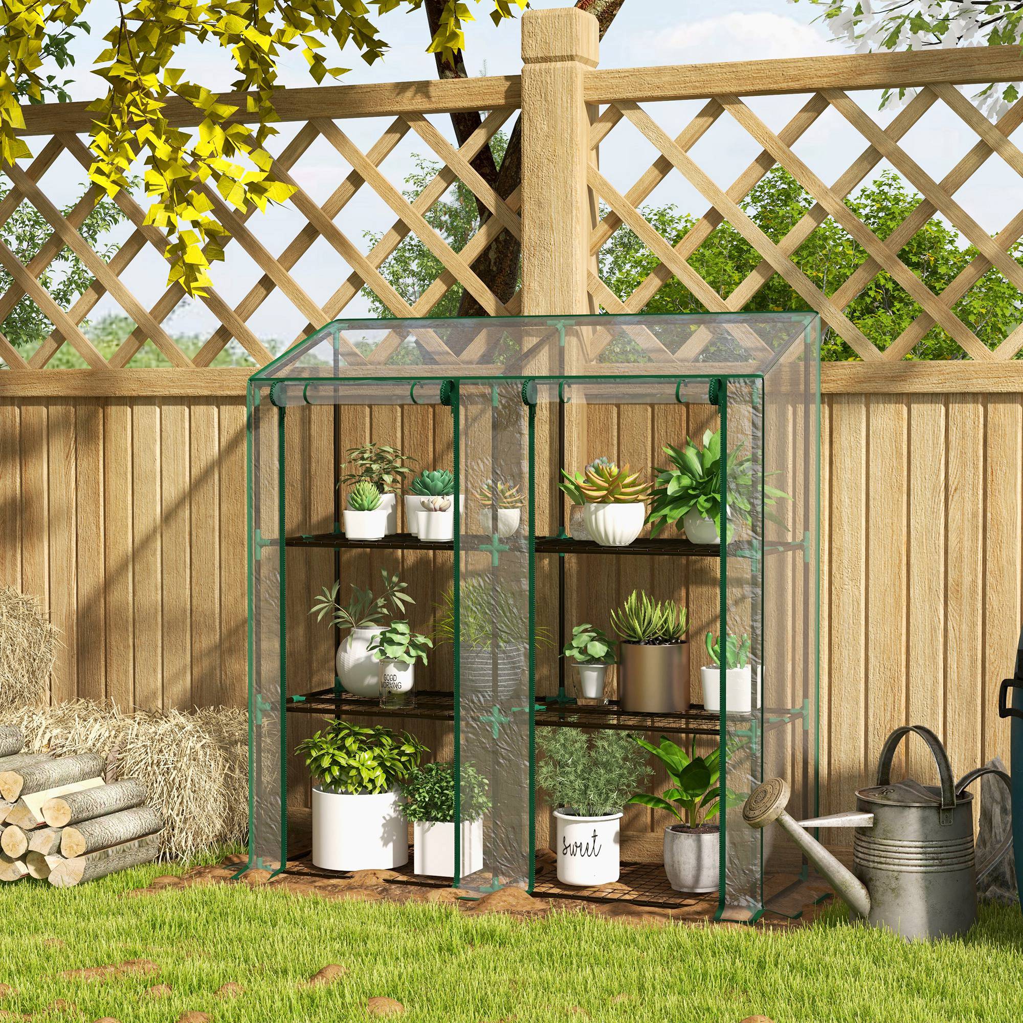 Lean-to Greenhouse with 3 Shelves & 2 Roll-up Doors,56.3" x 18.1" x 59.4", Clear - Image 4