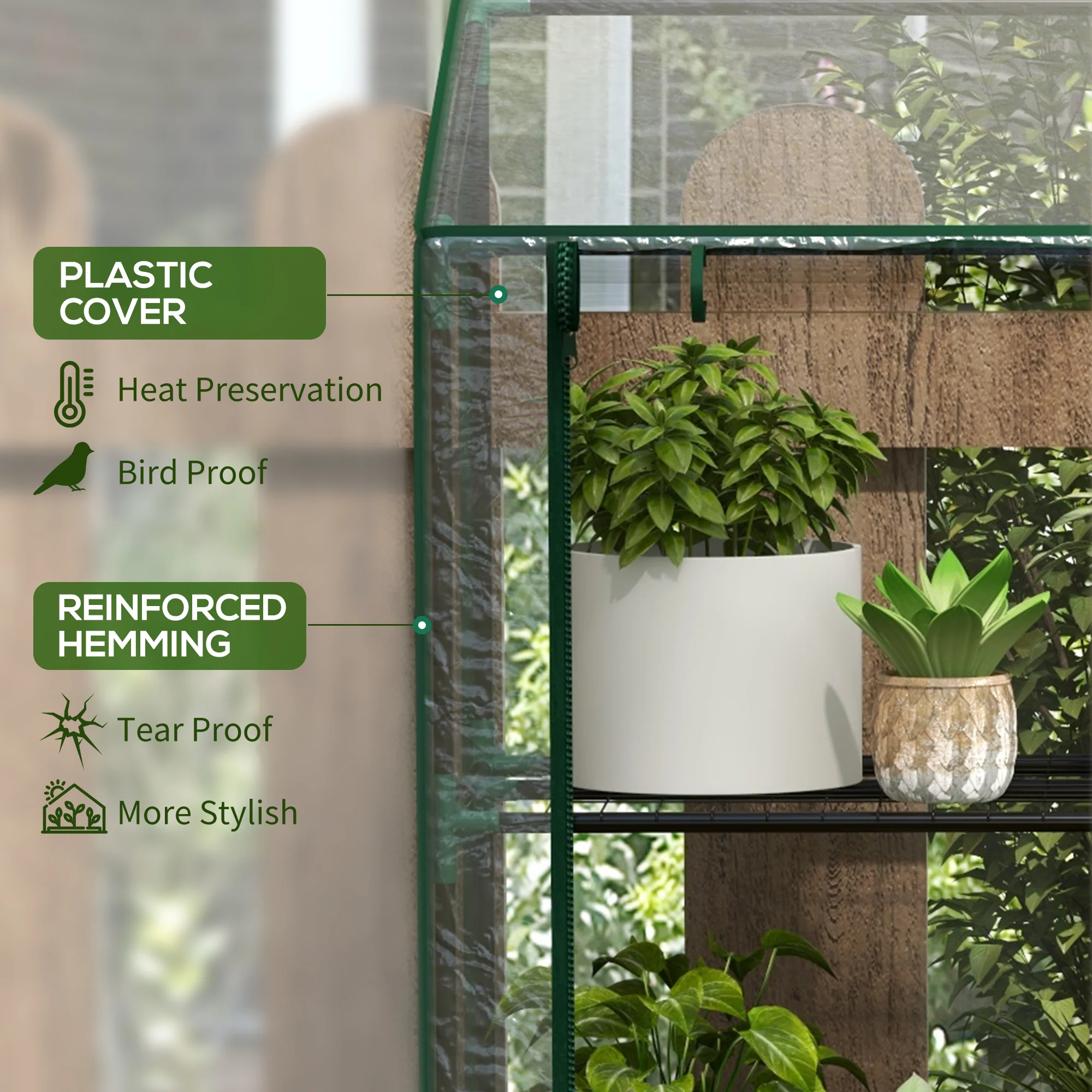 Lean-to Greenhouse with 3 Shelves & 2 Roll-up Doors,56.3" x 18.1" x 59.4", Clear - Image 6