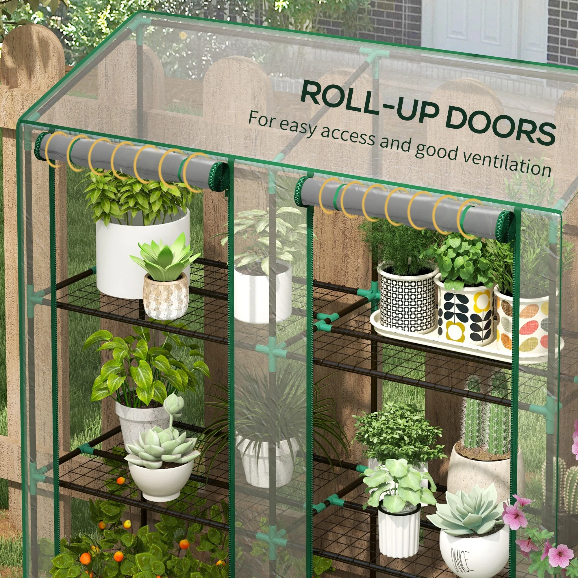 Lean-to Greenhouse with 3 Shelves & 2 Roll-up Doors,56.3" x 18.1" x 59.4", Clear - Image 8