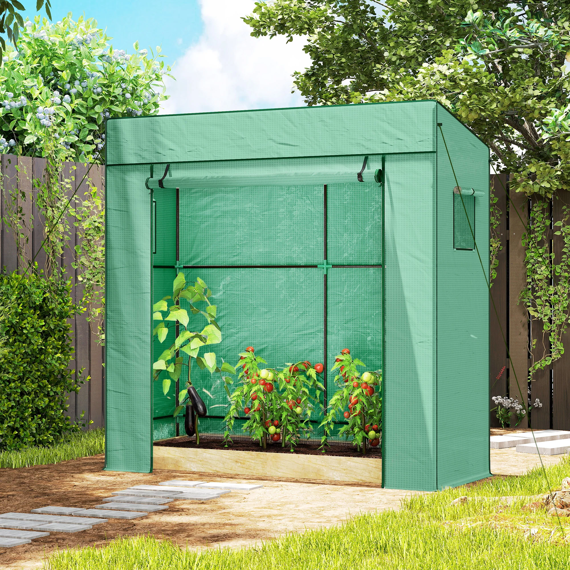 77.2" x 30.3" x 77.6" Lean-to Tomato Greenhouse, Green - Image 10