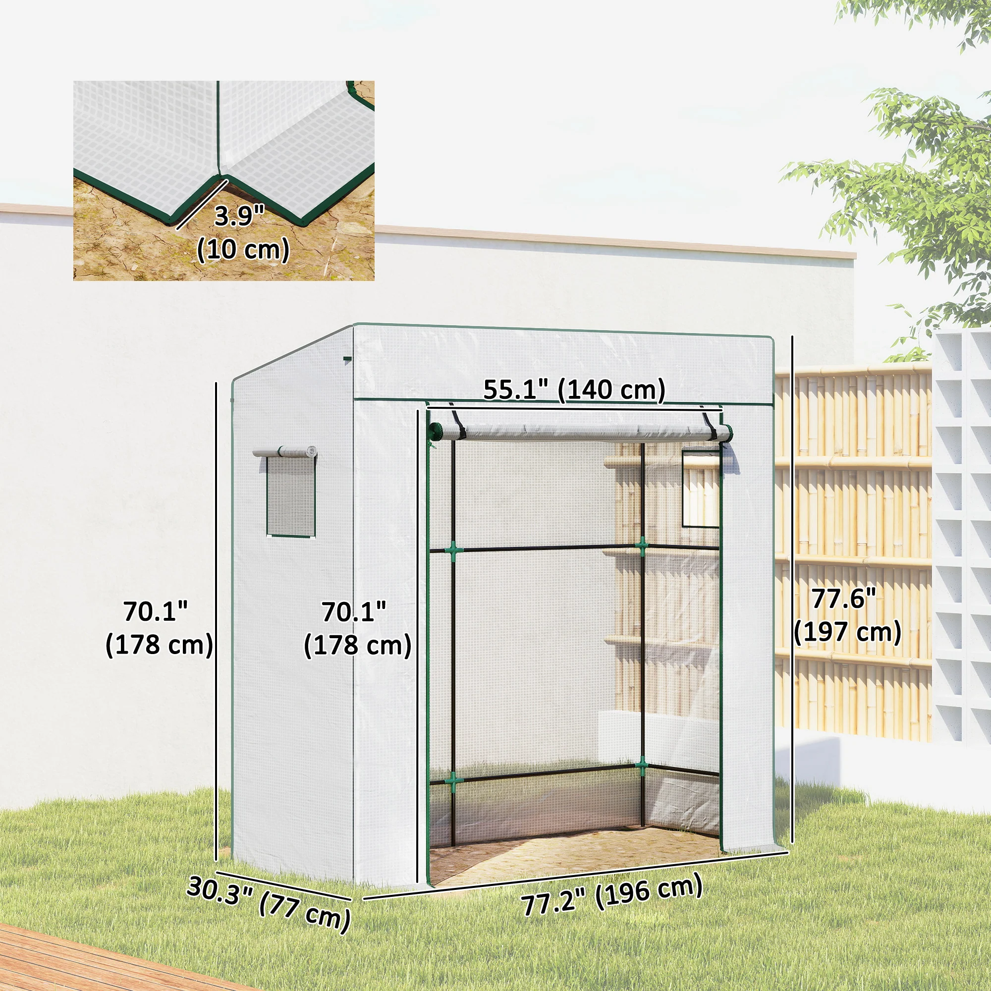 77.2" x 30.3" x 77.6" Lean-to Tomato Greenhouse, White - Image 5