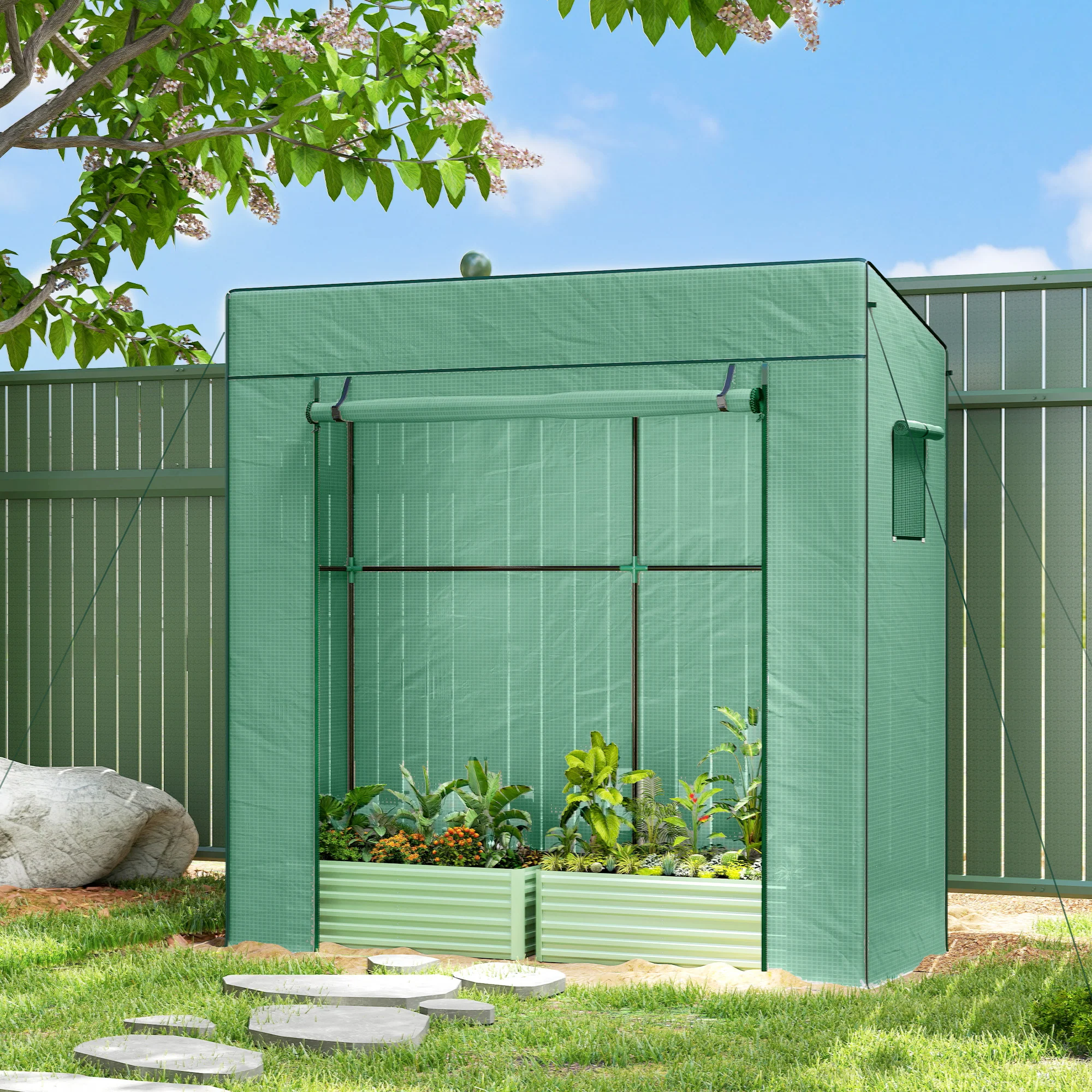77.2" x 30.3" x 77.6" Lean-to Tomato Greenhouse, Green - Image 3