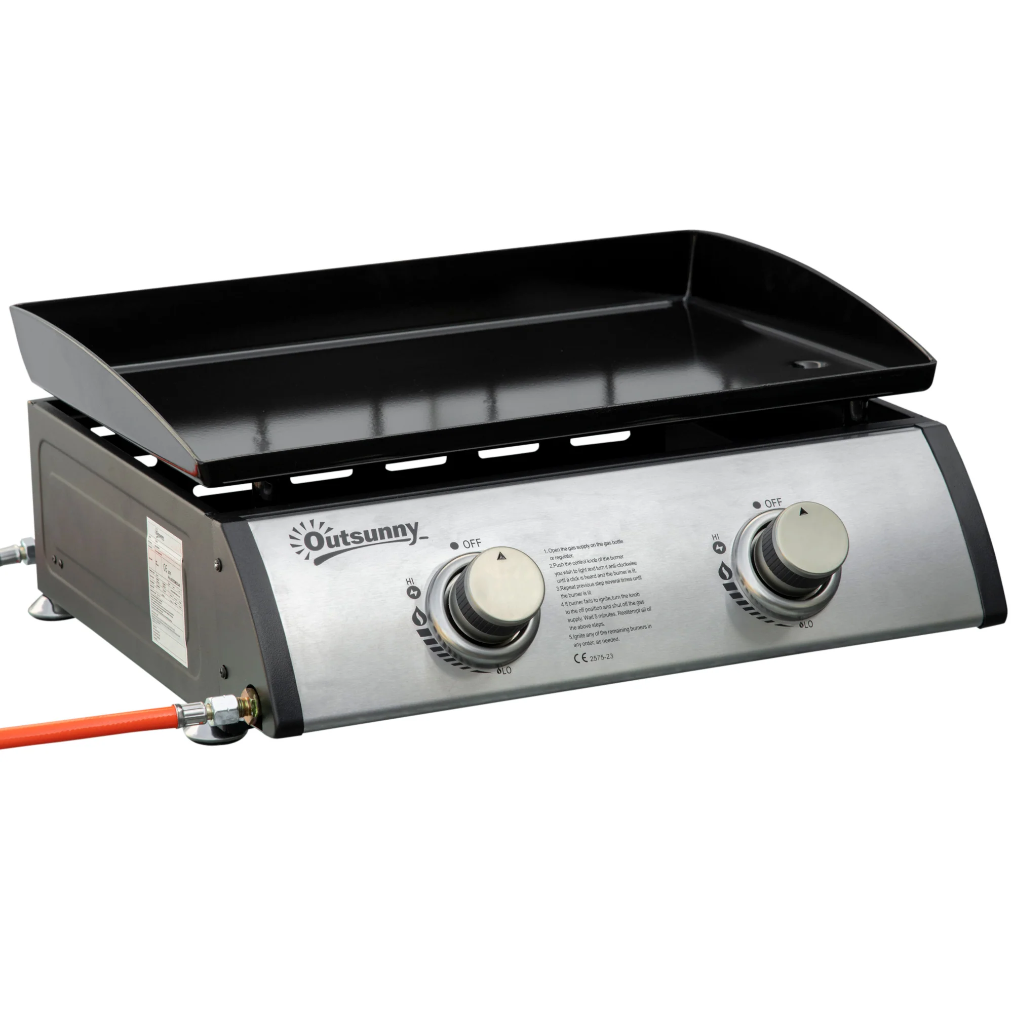 Tabletop Gas Grill with 2 Stainless Burners (90,000 BTU), Silver