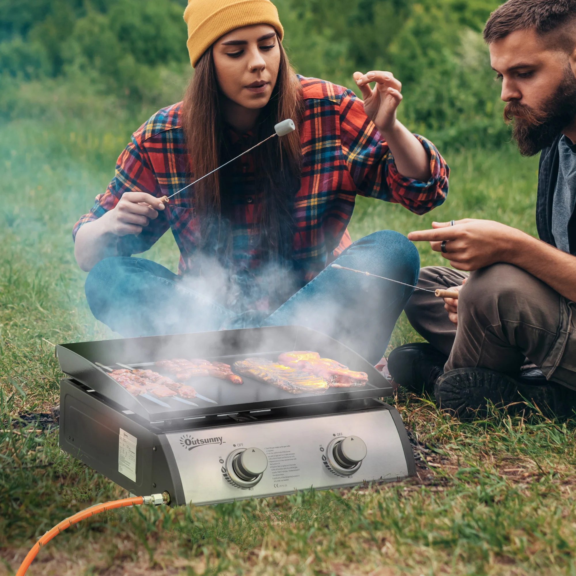 Tabletop Gas Grill with 2 Stainless Burners (90,000 BTU), Silver - Image 4