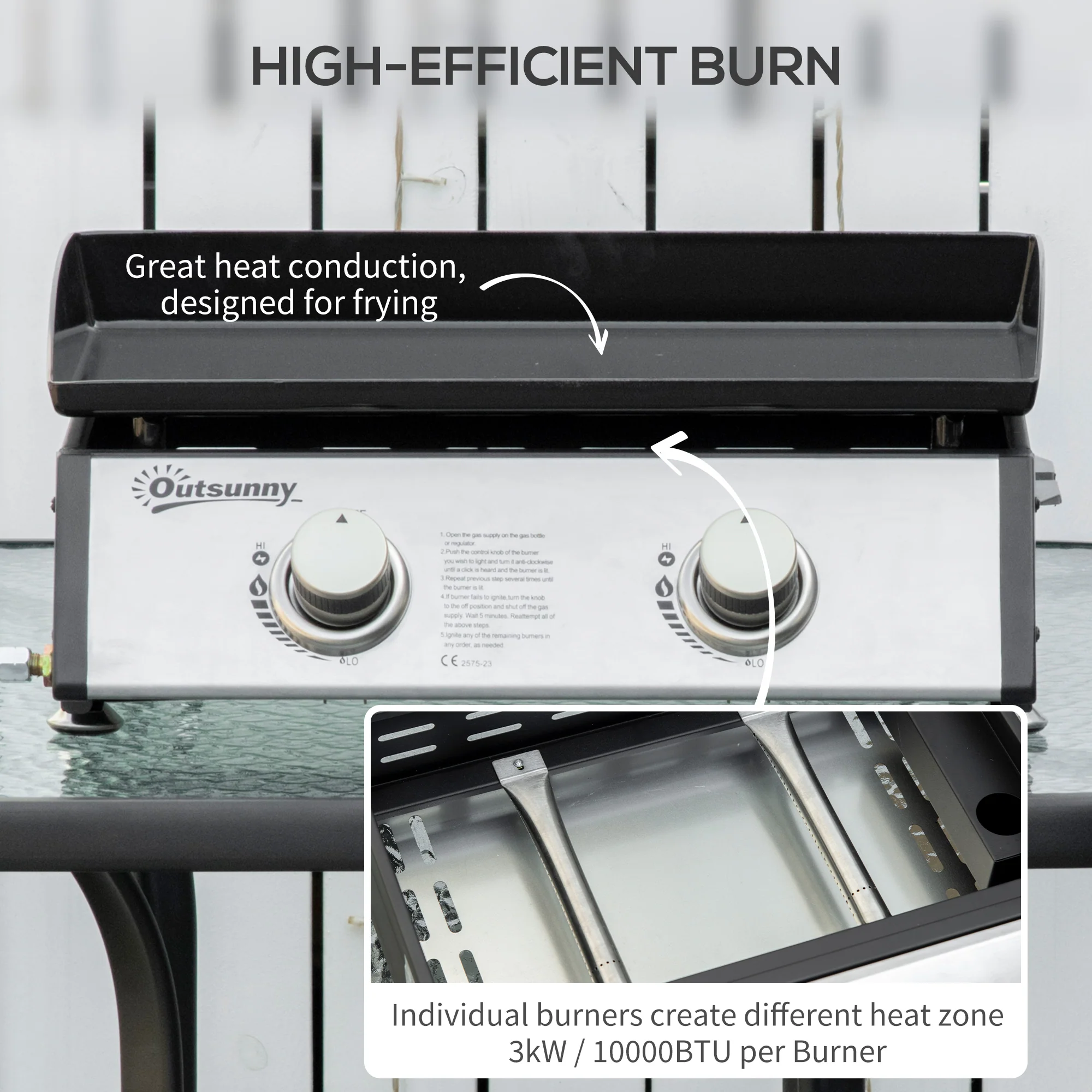 Tabletop Gas Grill with 2 Stainless Burners (90,000 BTU), Silver - Image 6