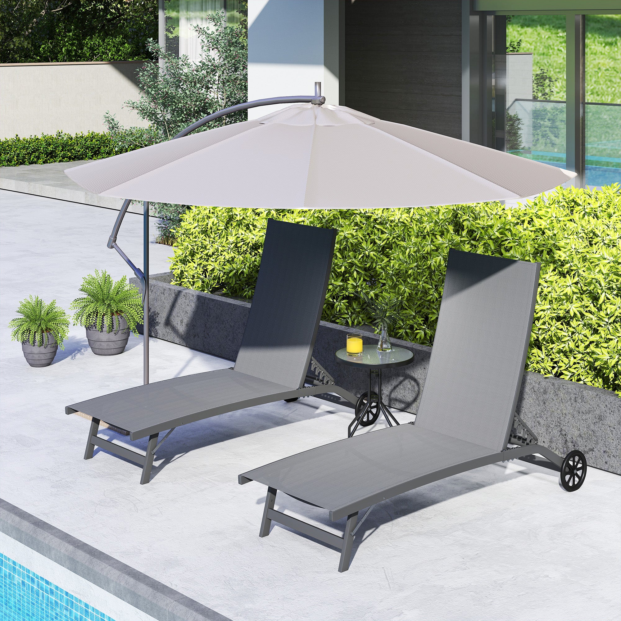Set of 2 Outdoor Lounge Chairs with Wheels and Mesh Seat, Dark Grey - Image 10
