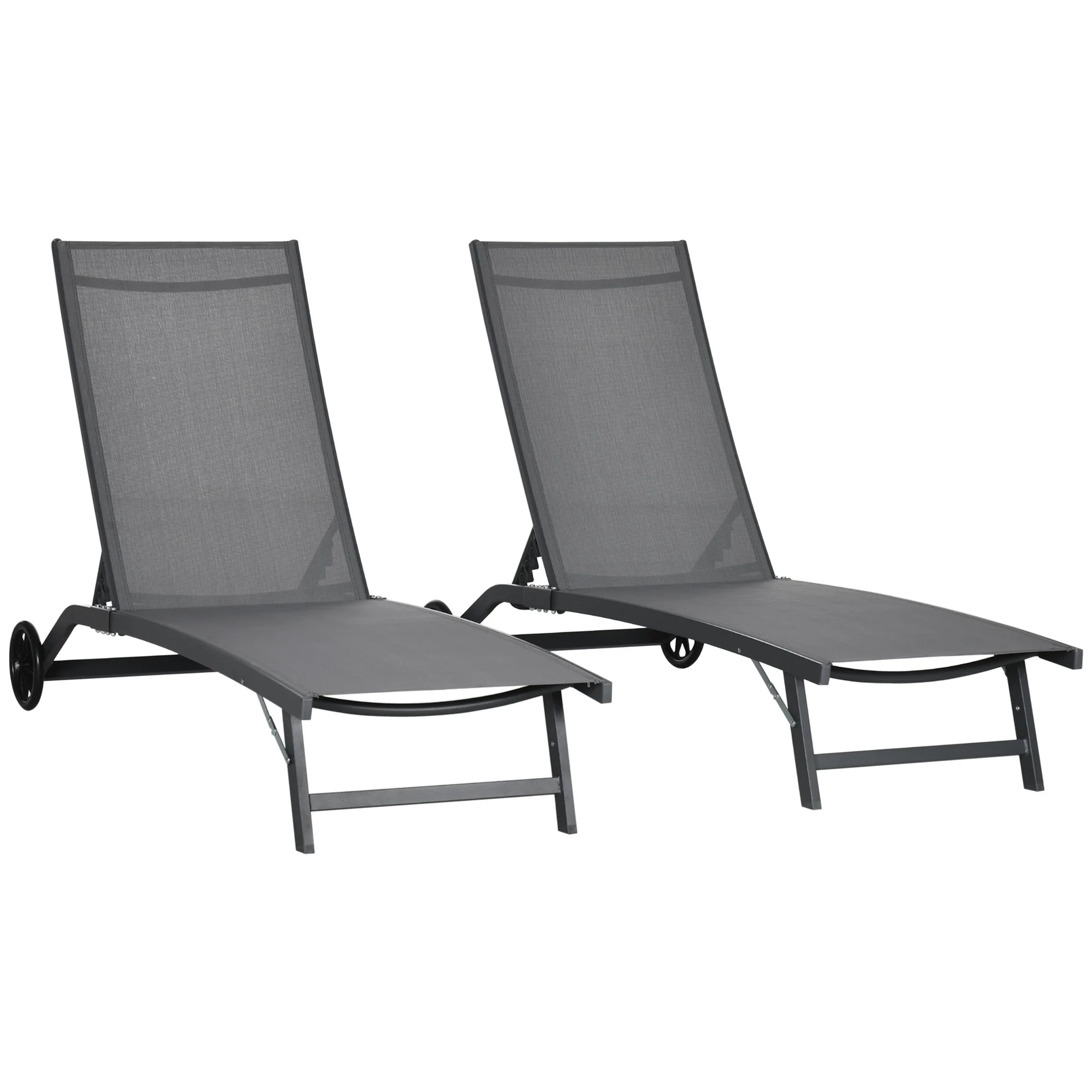 Set of 2 Outdoor Lounge Chairs with Wheels and Mesh Seat, Dark Grey - Image 12