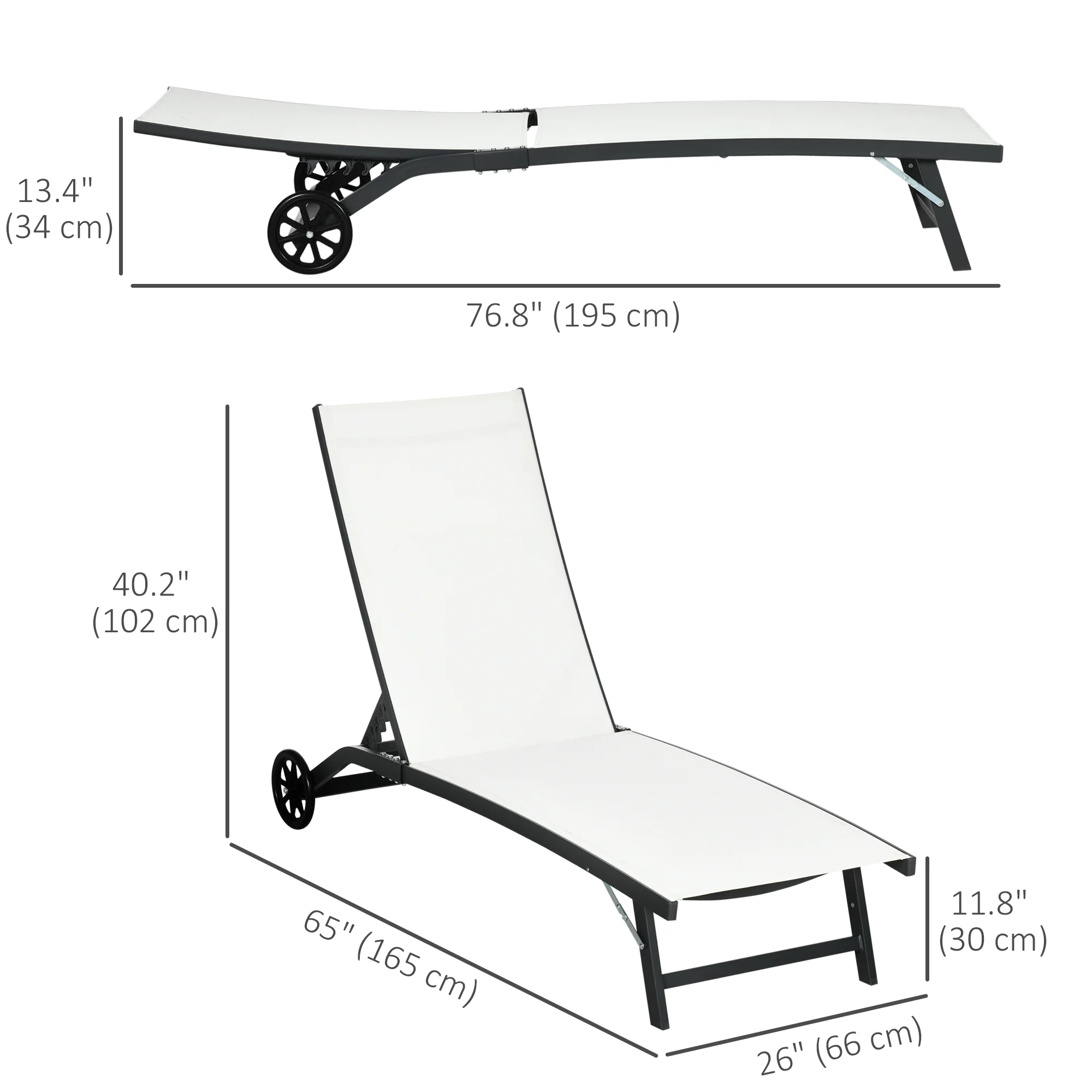 Set of 2 Outdoor Lounge Chairs with Wheels and Mesh Seat, Cream White - Image 5