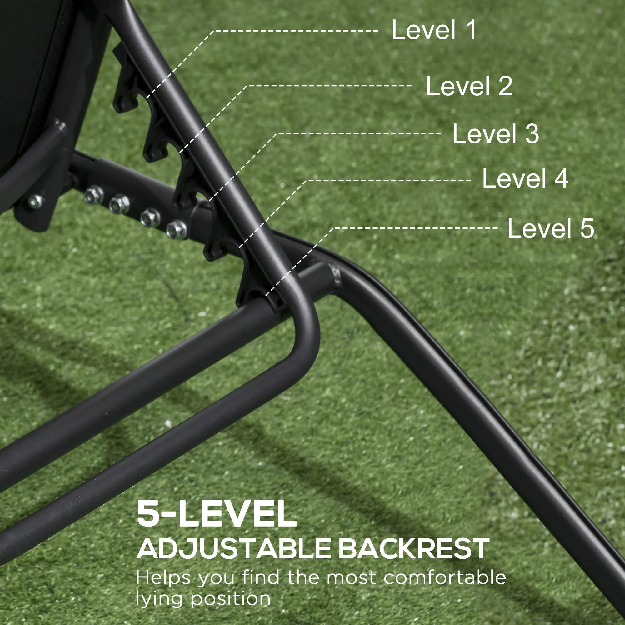 2PCs Outdoor Lounge Chairs with Wheels & 5-Level Adjustable Backrest for Garden, Black - Image 7