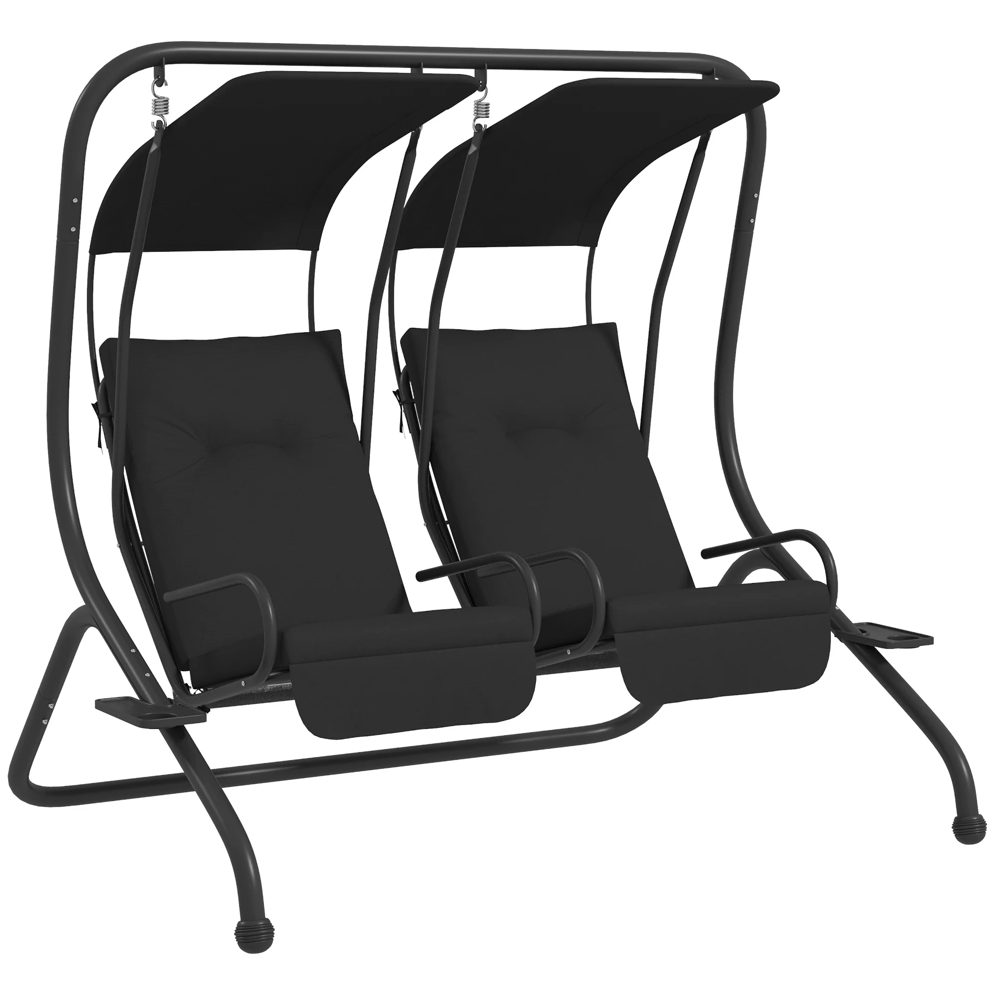 Outdoor Swing Glider with 2 Separate Seats, Removable Canopy & Cup Holders, Black - Image 12