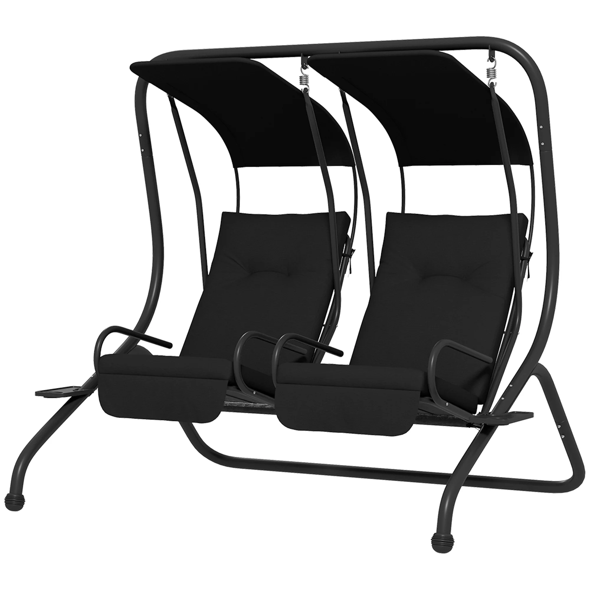 Outdoor Swing Glider with 2 Separate Seats, Removable Canopy & Cup Holders, Black - Image 2