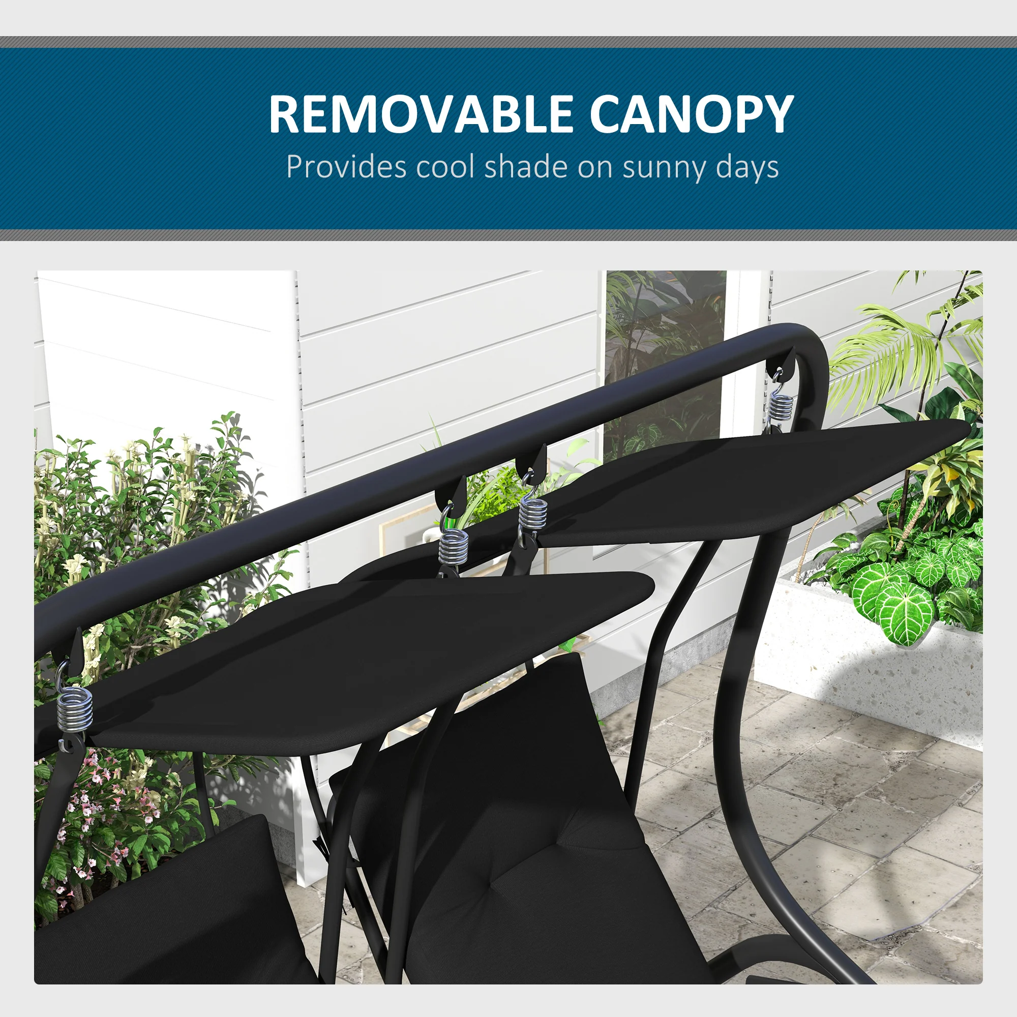 Outdoor Swing Glider with 2 Separate Seats, Removable Canopy & Cup Holders, Black - Image 9