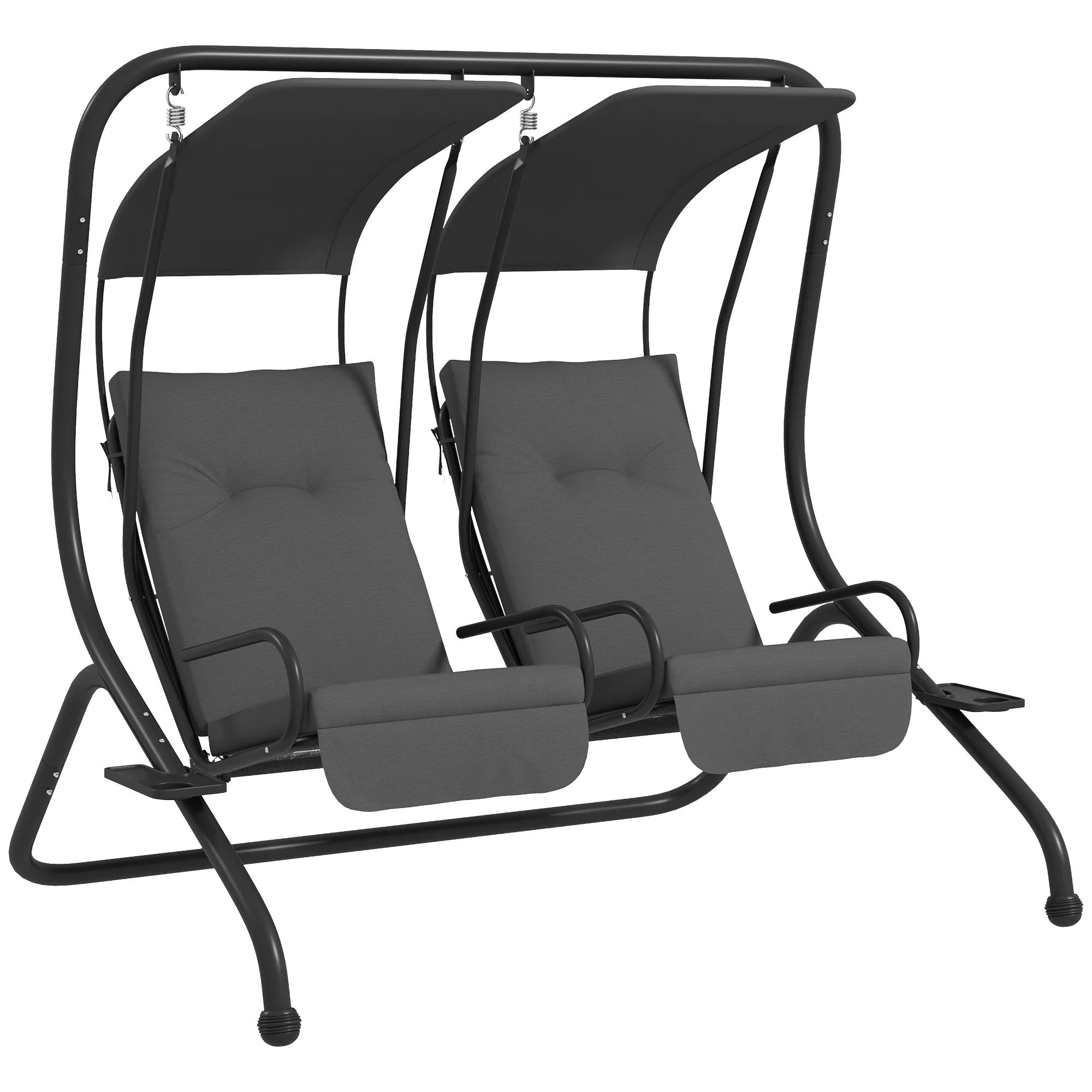 Outdoor Swing Glider with 2 Separate Seats, Removable Canopy & Cup Holders, Grey