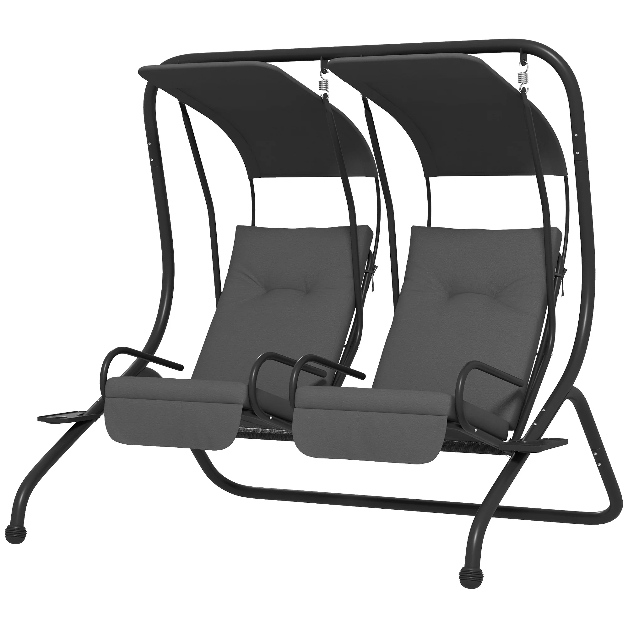 Outdoor Swing Glider with 2 Separate Seats, Removable Canopy & Cup Holders, Grey - Image 2