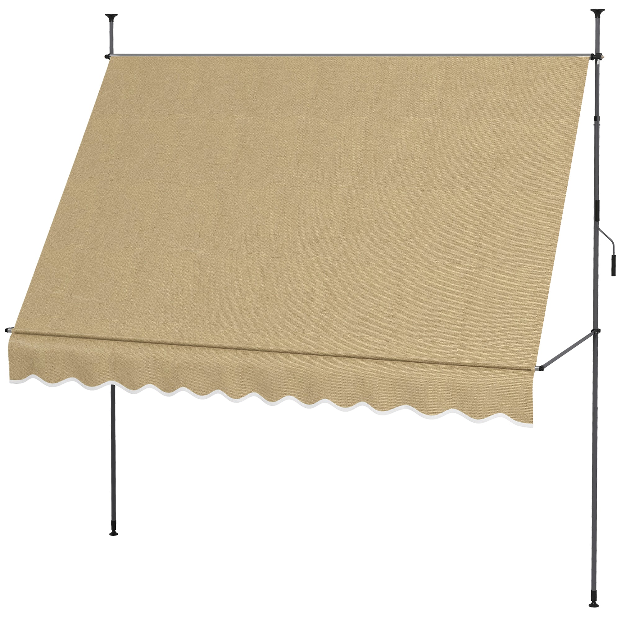 118" Manual Retractable Awning with Support Pole, Beige - Image 2