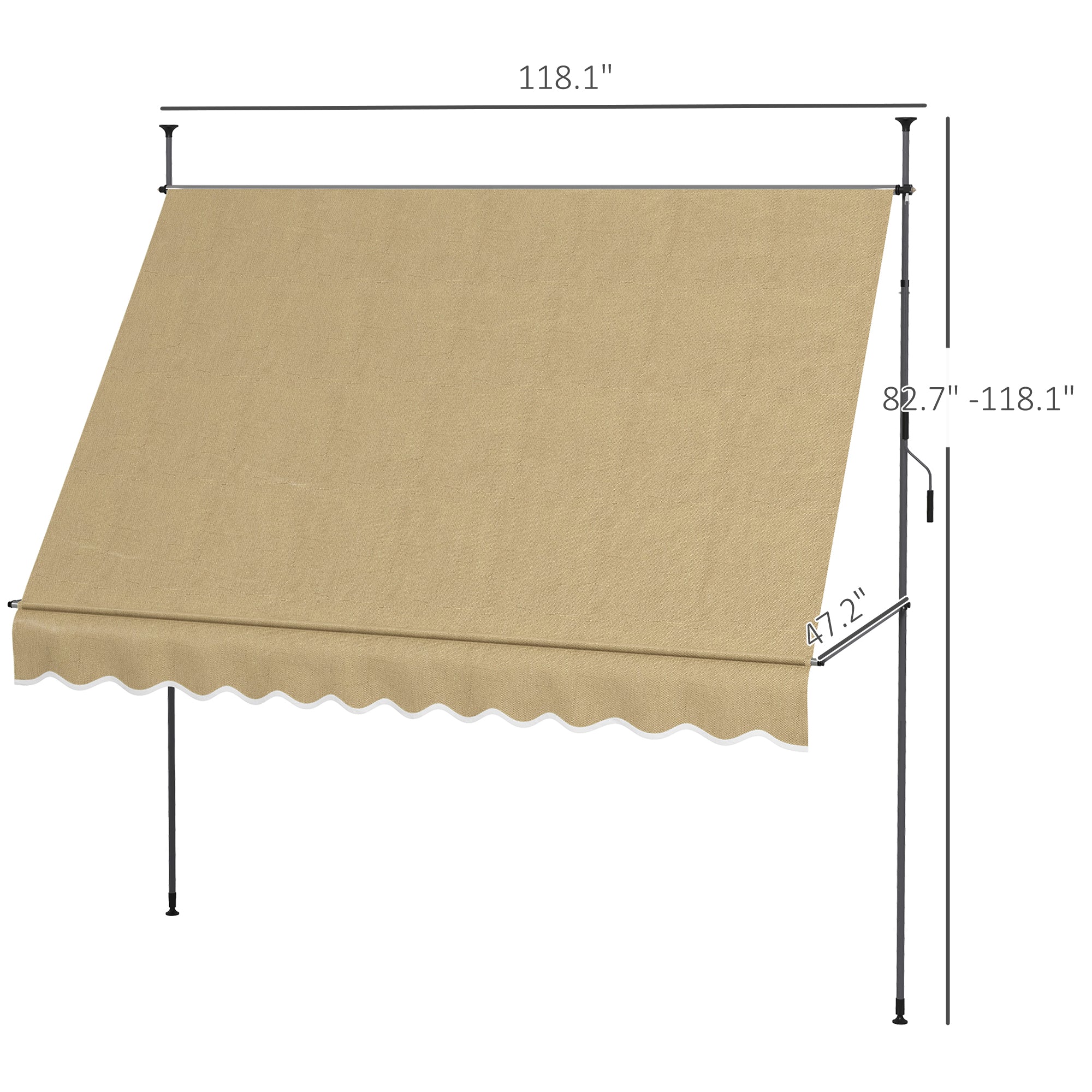 118" Manual Retractable Awning with Support Pole, Beige - Image 5
