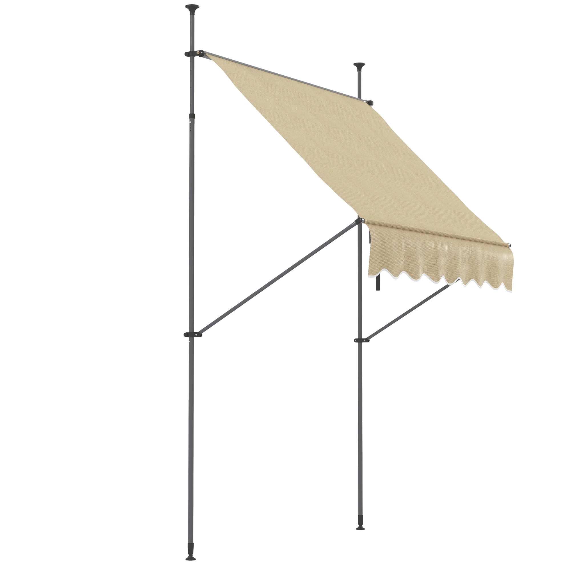 79" Manual Retractable Awning with Support Pole, Beige - Image 2