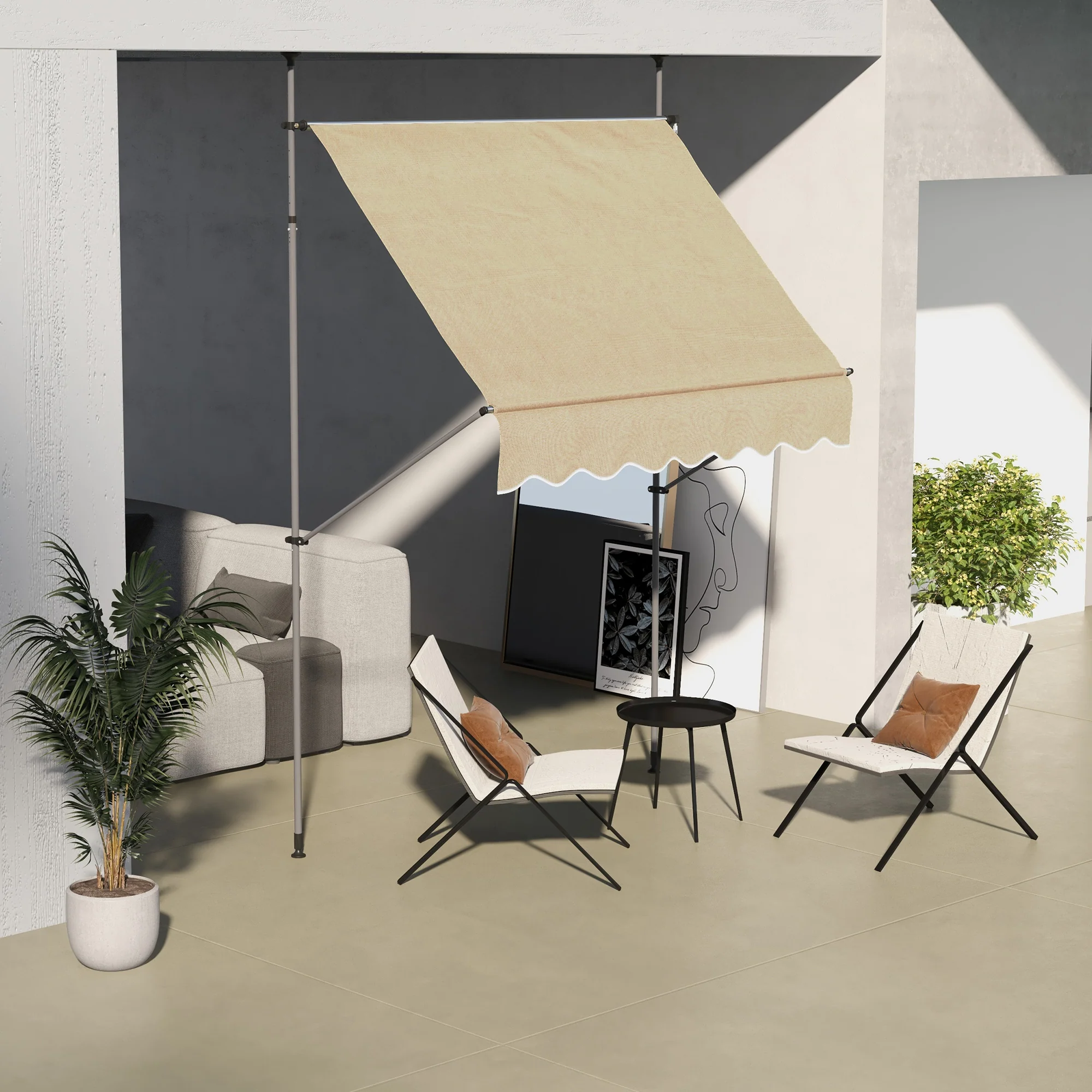 79" Manual Retractable Awning with Support Pole, Beige - Image 4