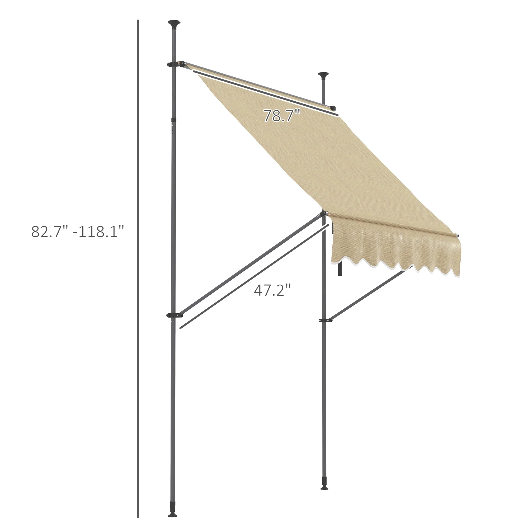 79" Manual Retractable Awning with Support Pole, Beige - Image 5