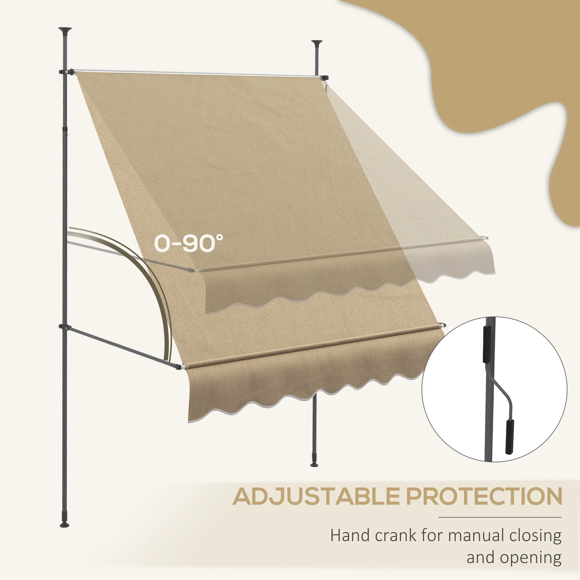 79" Manual Retractable Awning with Support Pole, Beige - Image 7